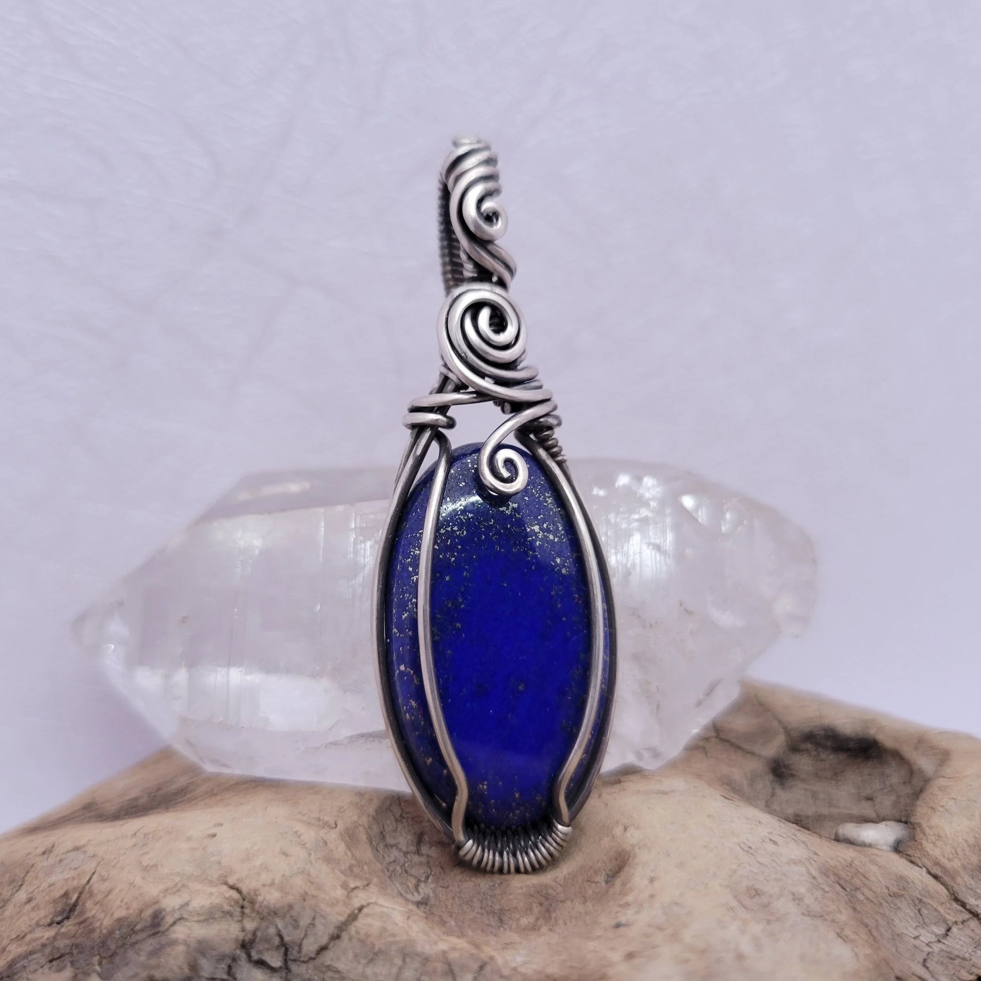 Handcrafted Lapis Lazuli Sterling Silver Pendant Necklace — side view