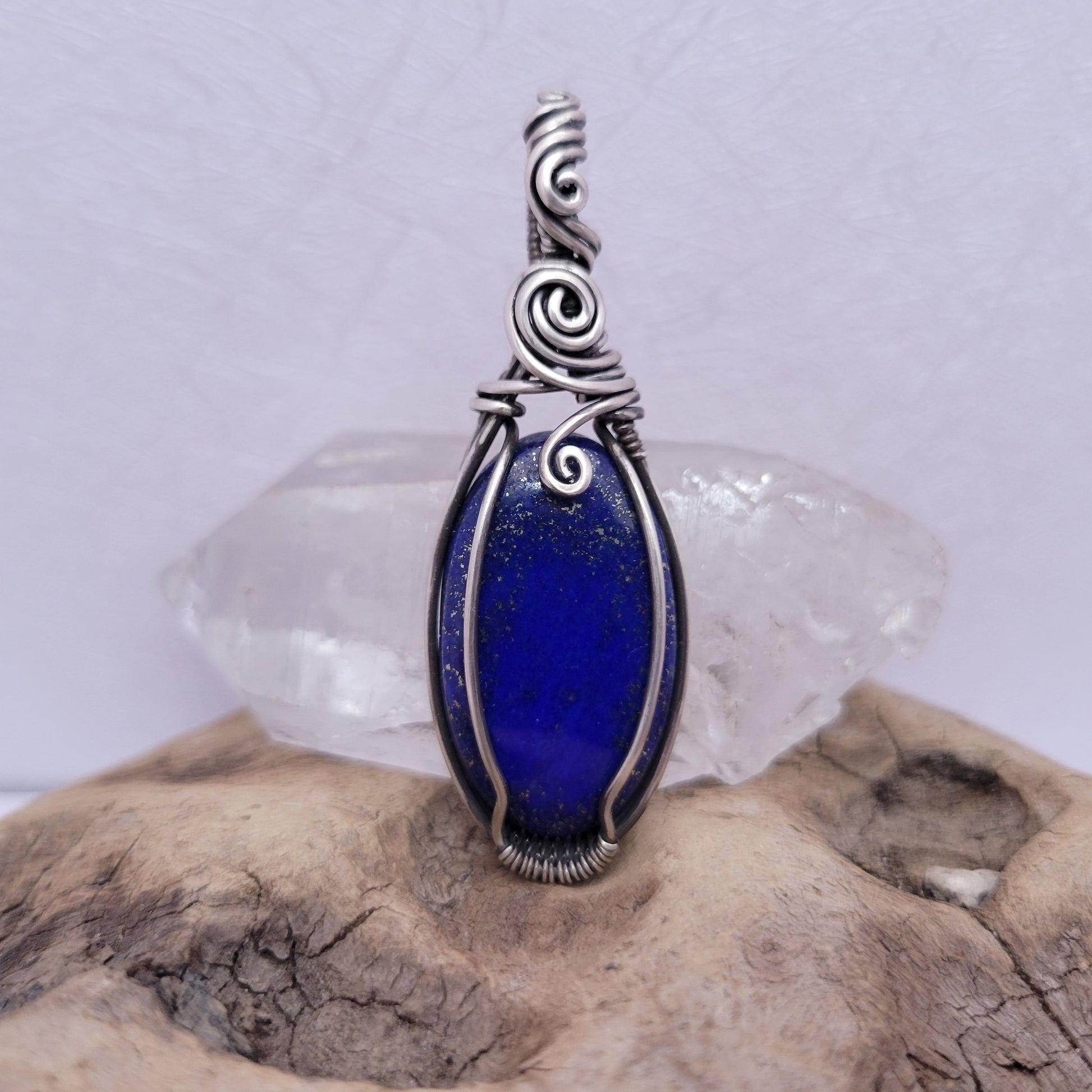 Handcrafted Lapis Lazuli Sterling Silver Pendant Necklace — close-up
