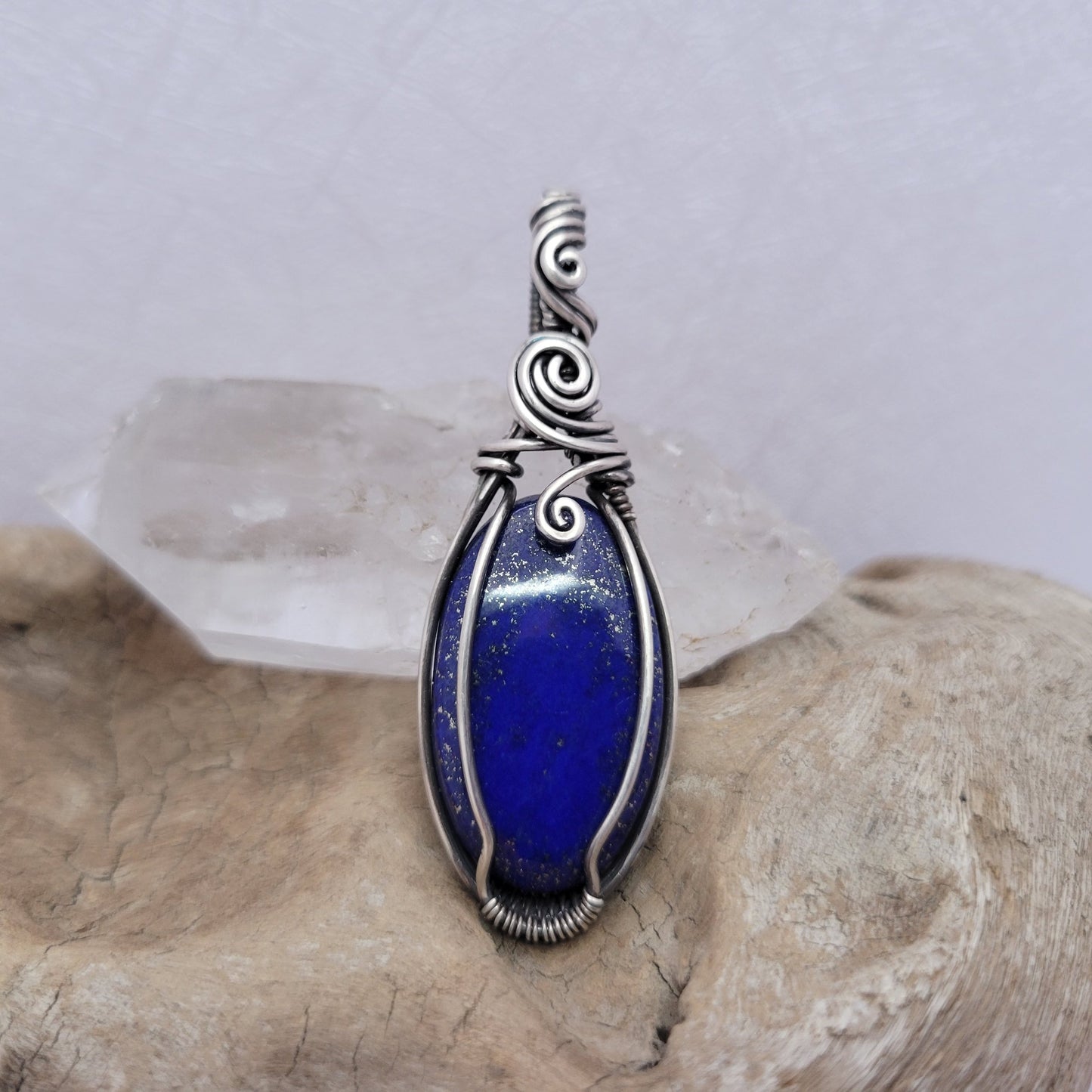 Handcrafted Lapis Lazuli Sterling Silver Pendant Necklace — reverse view