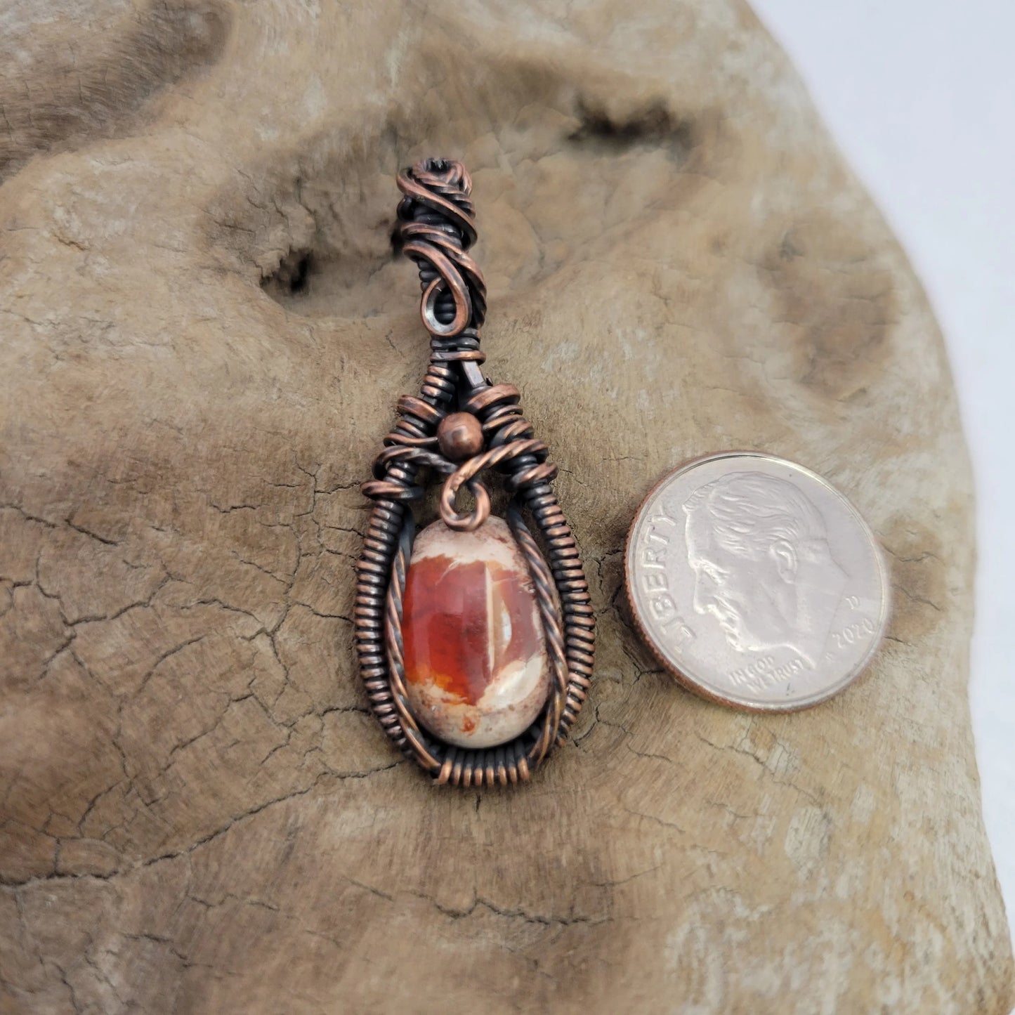 Handcrafted Fire Opal Copper Sun Pendant Necklace — reverse view