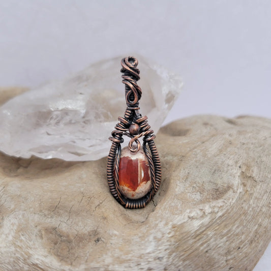Handcrafted Fire Opal Copper Sun Pendant Necklace — front view