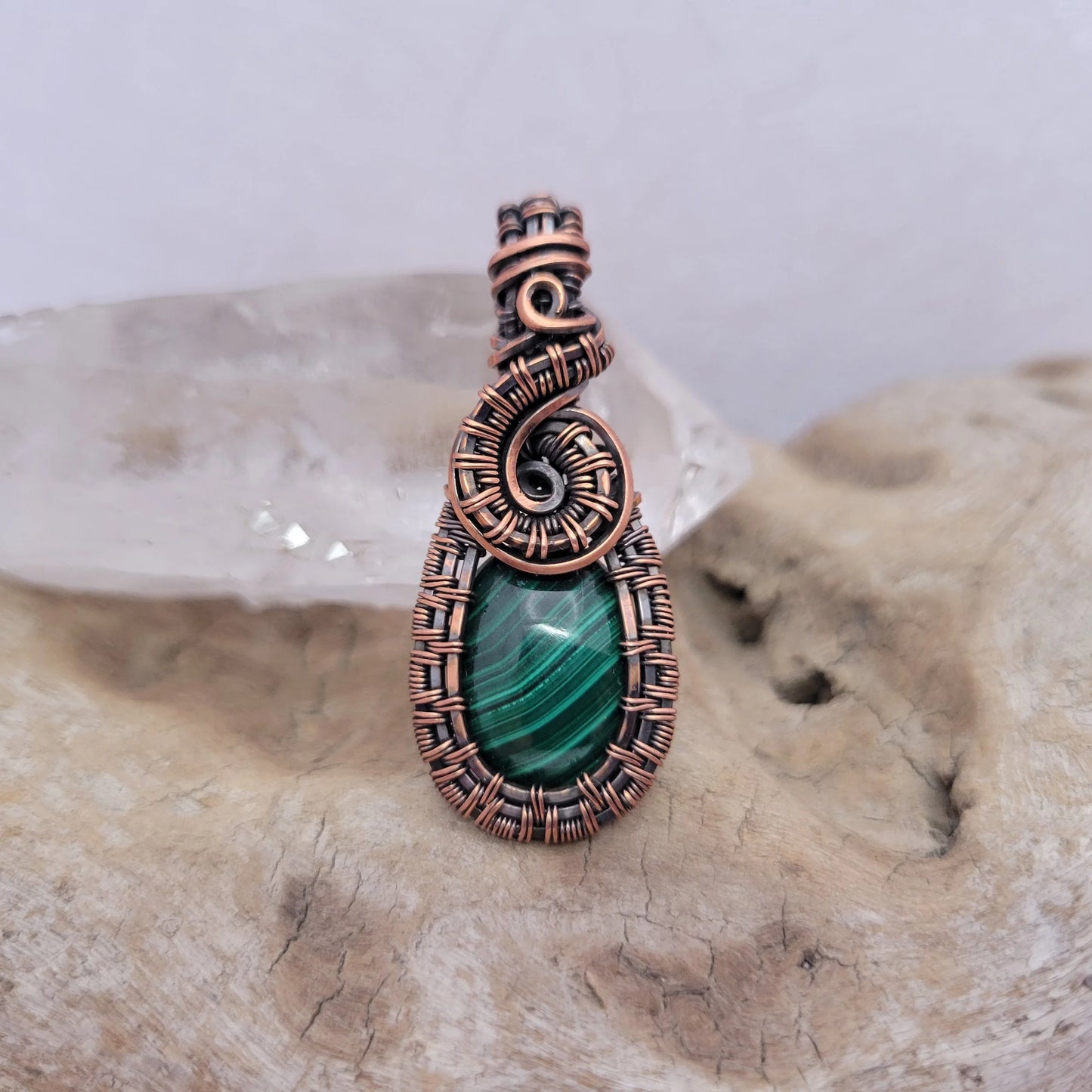 Handcrafted Malachite Copper Pendant Necklace — front view