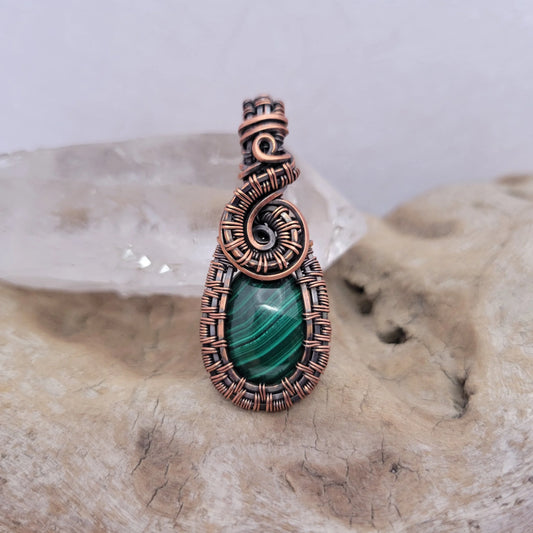 Handcrafted Malachite Copper Pendant Necklace — front view