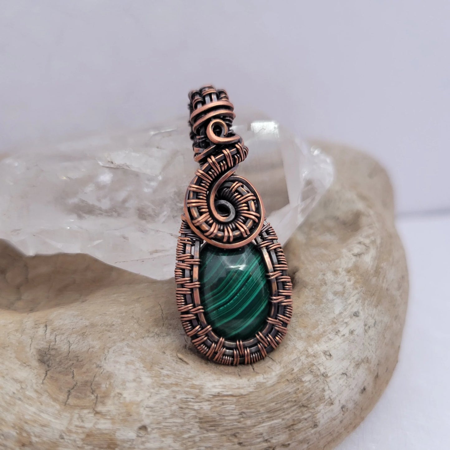 Handcrafted Malachite Copper Pendant Necklace — reverse view