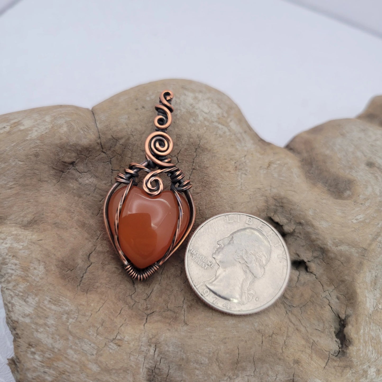 Handcrafted Carnelian Copper Heart Pendant Necklace — product image 8