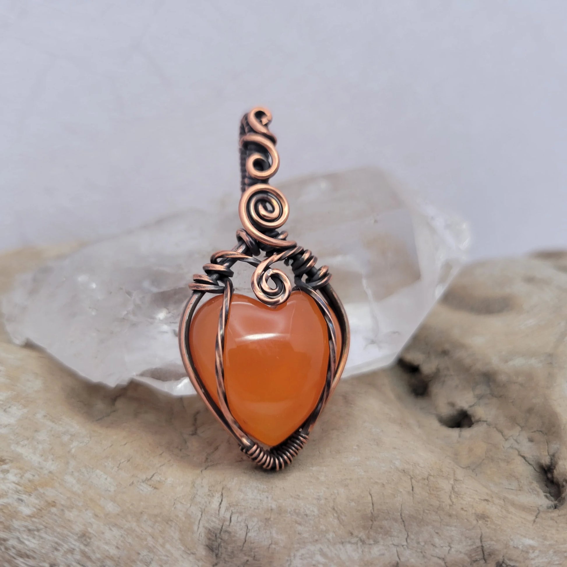 Handcrafted Carnelian Copper Heart Pendant Necklace — side view