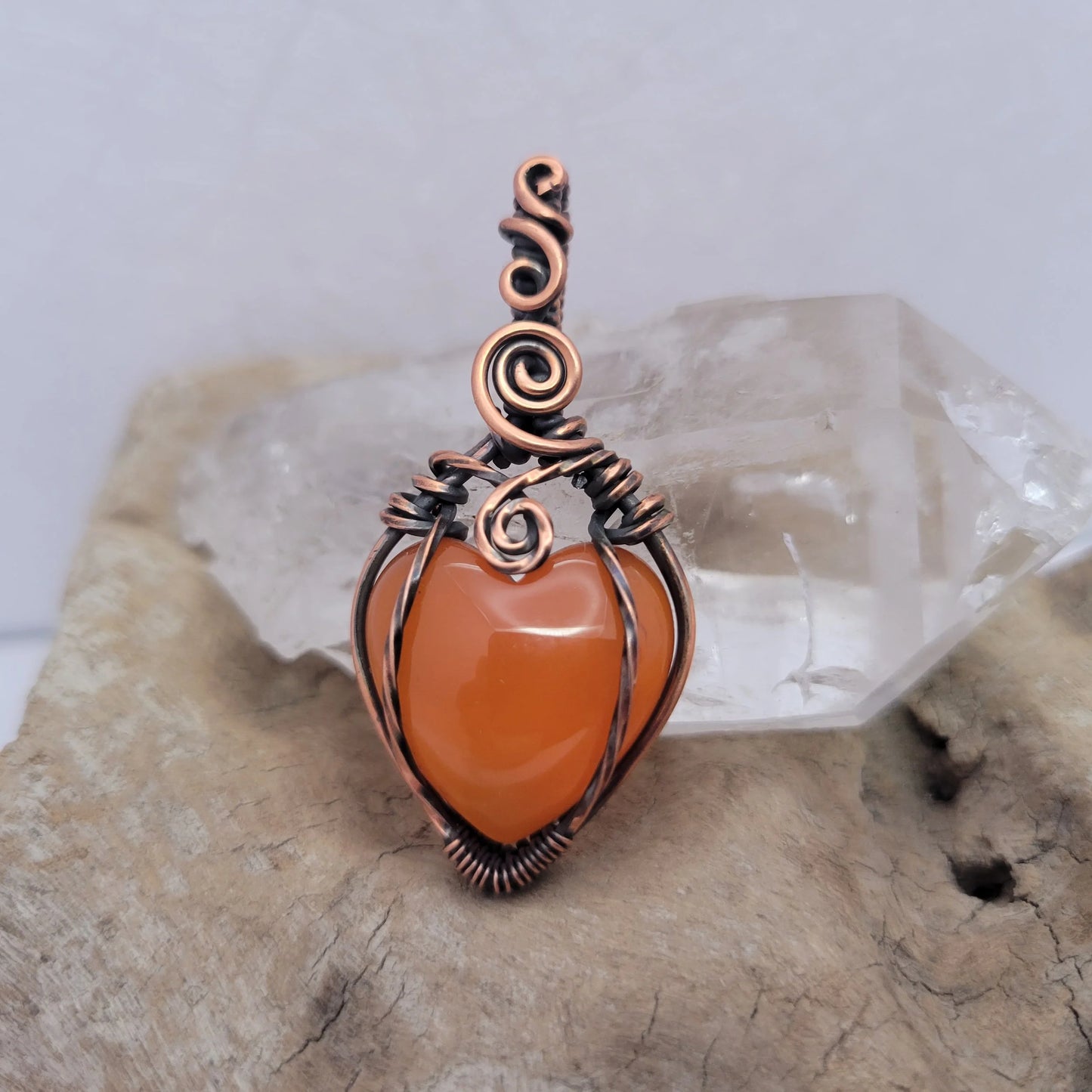 Handcrafted Carnelian Copper Heart Pendant Necklace — reverse view