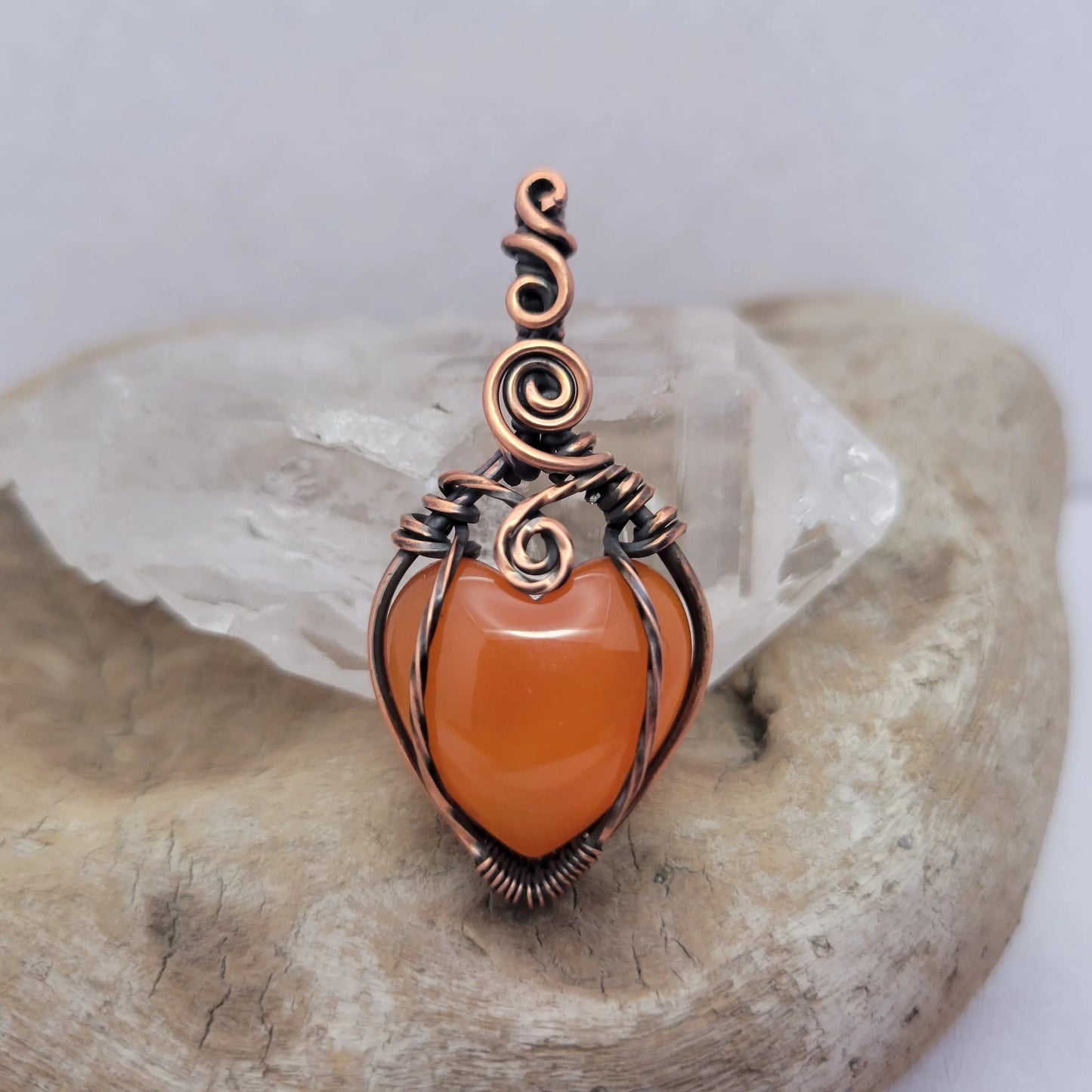Handcrafted Carnelian Copper Heart Pendant Necklace — front view