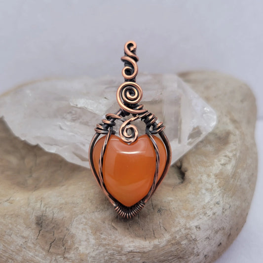 Handcrafted Carnelian Copper Heart Pendant Necklace — front view