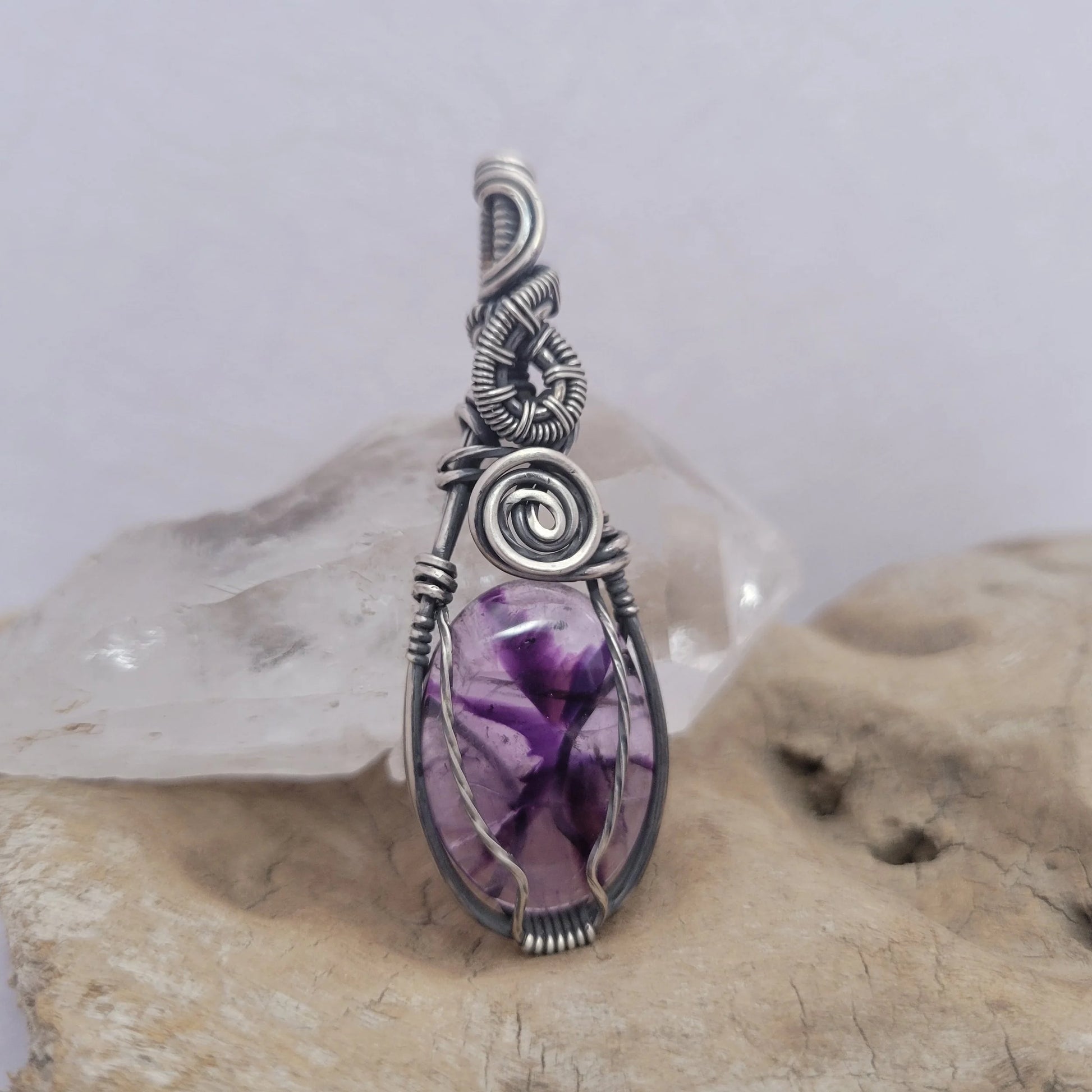 Handcrafted Amethyst Sterling Silver Pendant Necklace — side view
