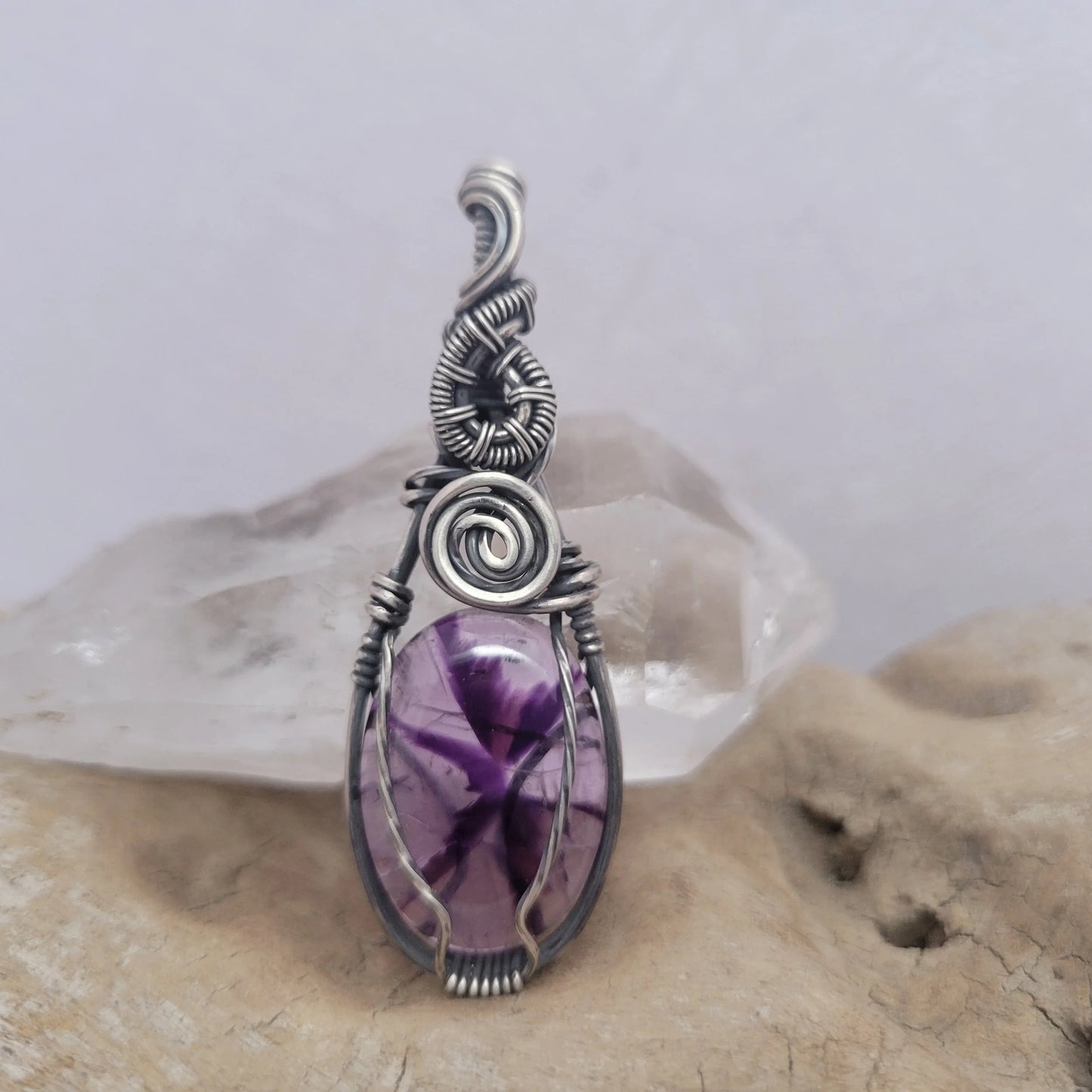 Handcrafted Amethyst Sterling Silver Pendant Necklace — front view