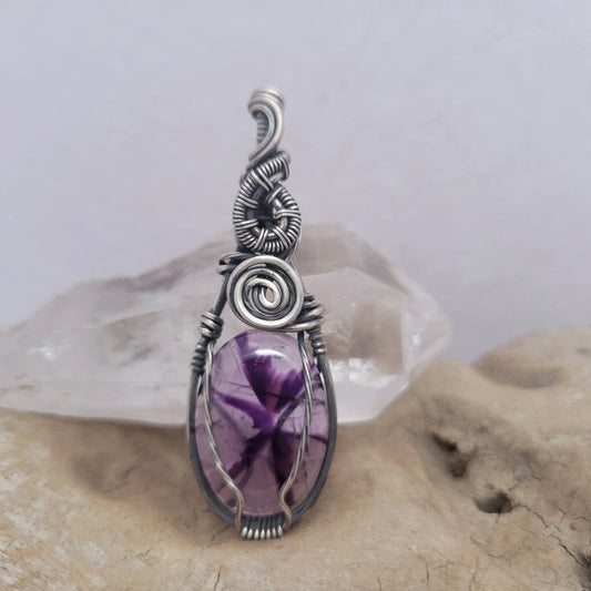 Handcrafted Amethyst Sterling Silver Pendant Necklace — front view