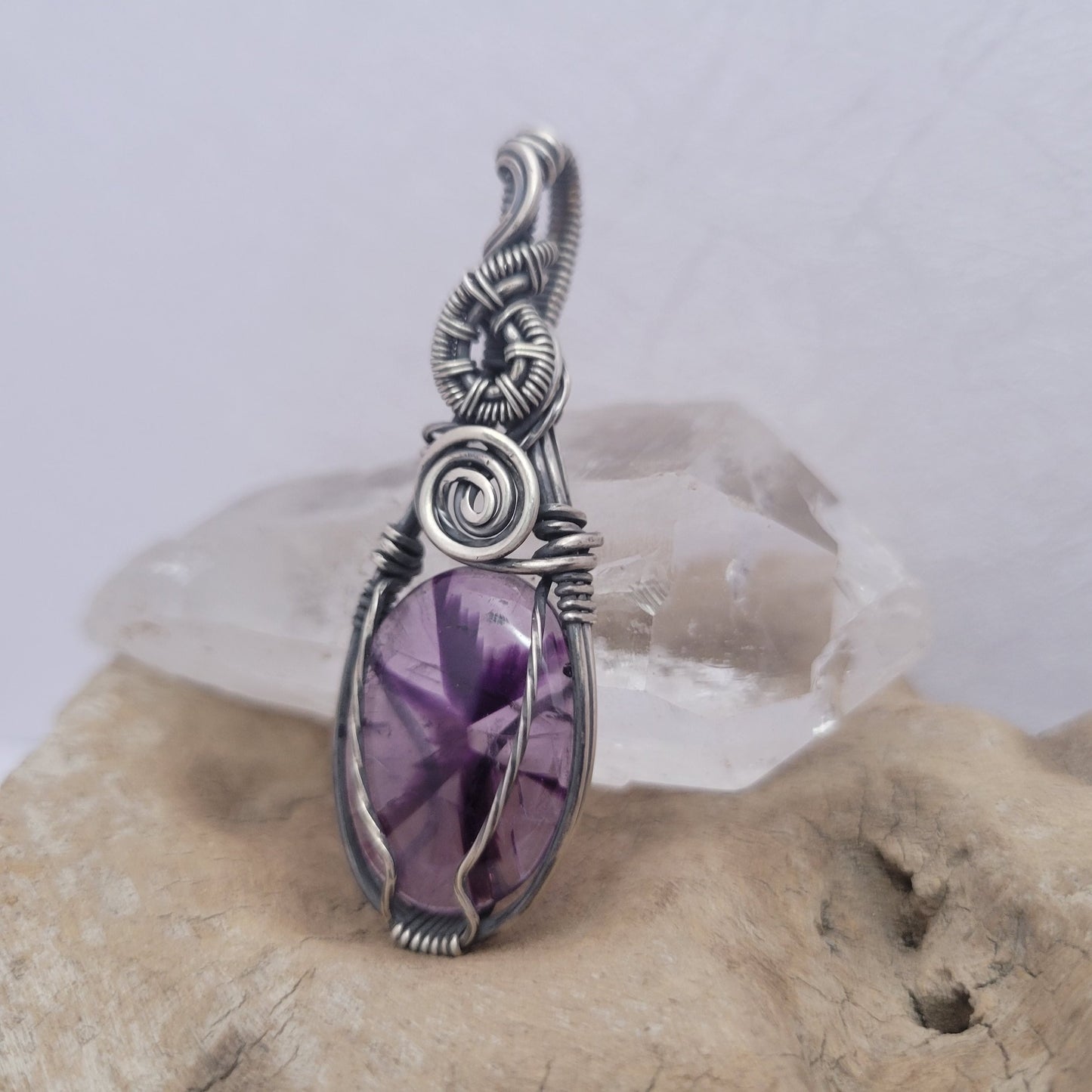 Handcrafted Amethyst Sterling Silver Pendant Necklace — close-up