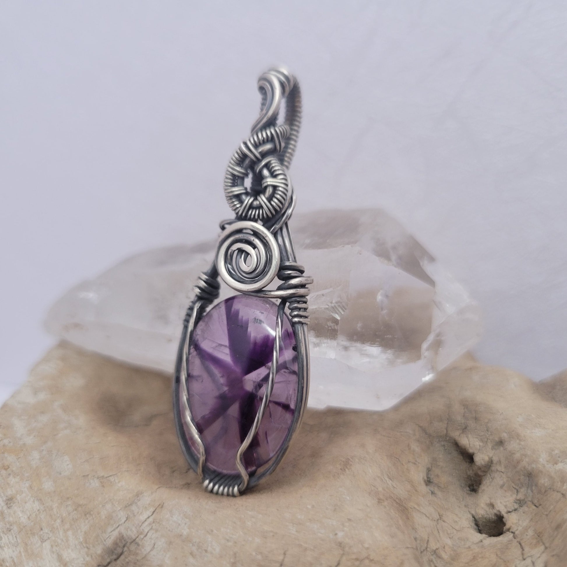 Handcrafted Amethyst Sterling Silver Pendant Necklace — close-up