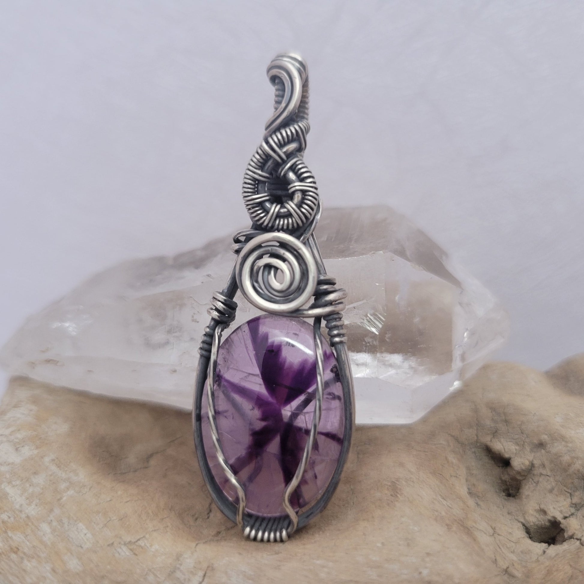 Handcrafted Amethyst Sterling Silver Pendant Necklace — reverse view