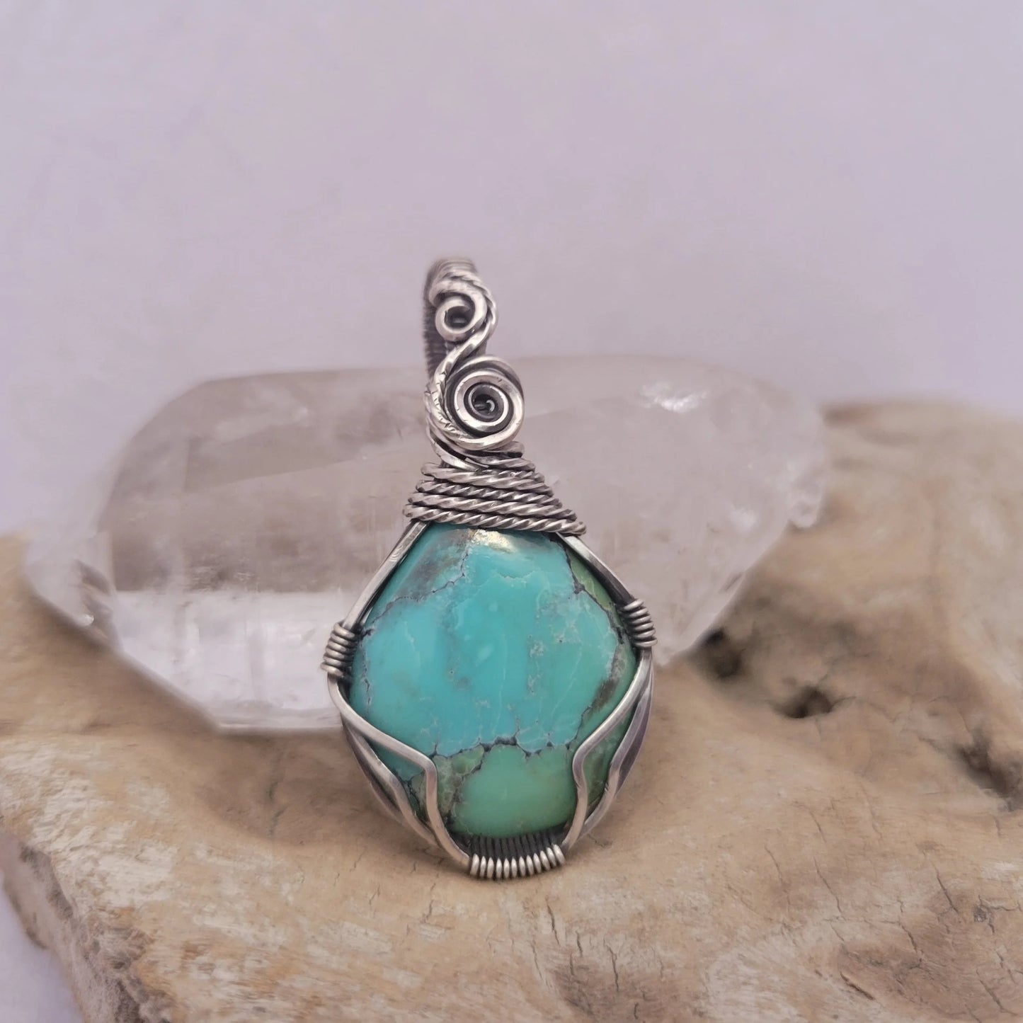 Handcrafted Turquoise and Hubei Turquoise Sterling Silver Pendant Necklace — side view