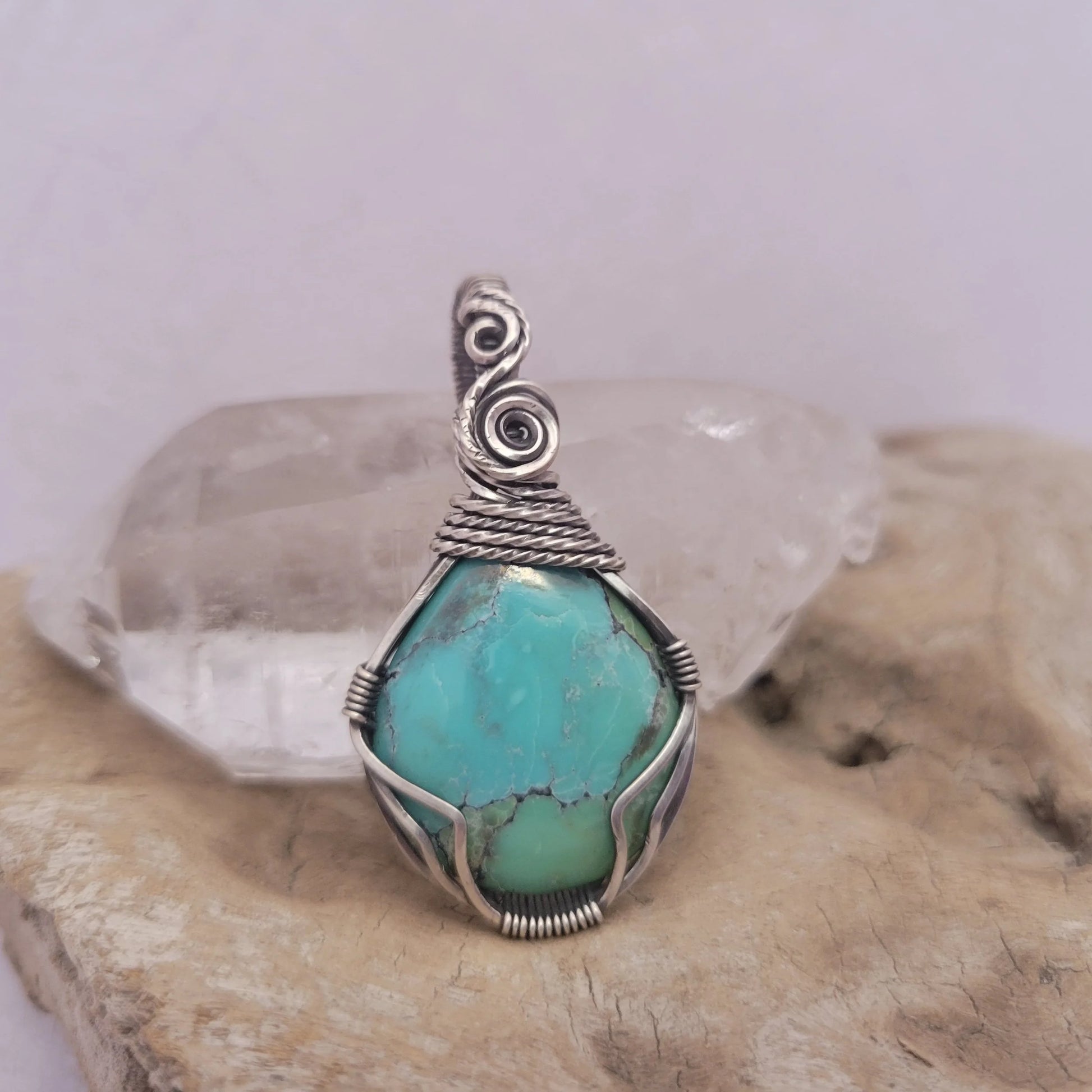 Handcrafted Turquoise and Hubei Turquoise Sterling Silver Pendant Necklace — side view