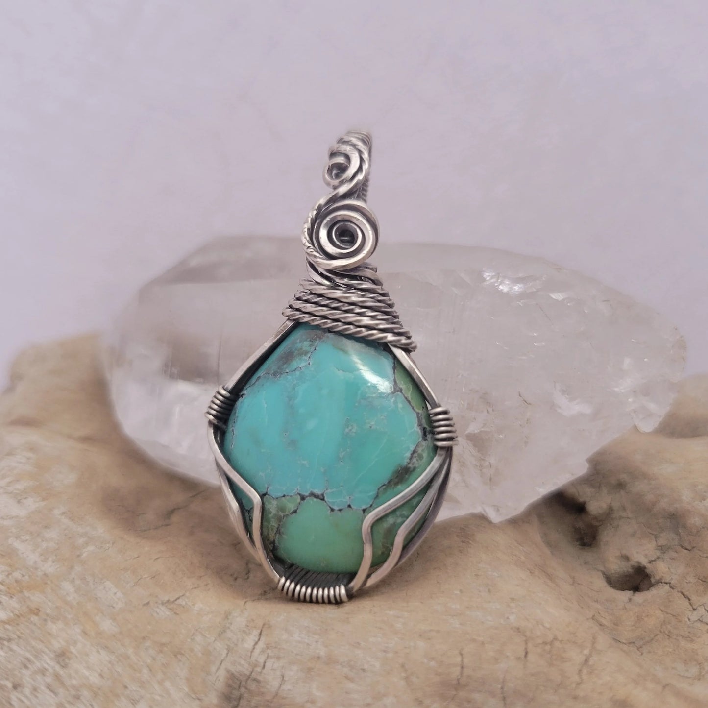 Handcrafted Turquoise and Hubei Turquoise Sterling Silver Pendant Necklace — product image 6