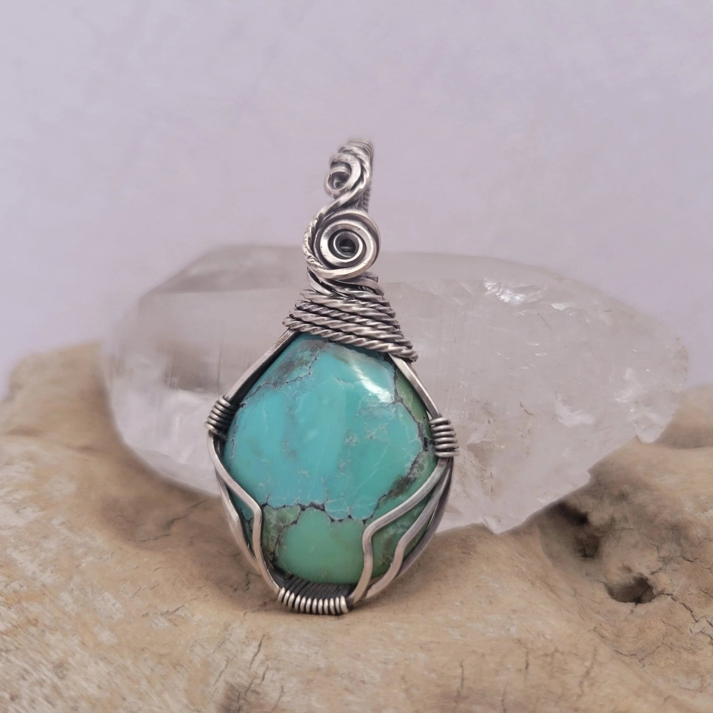 Handcrafted Turquoise and Hubei Turquoise Sterling Silver Pendant Necklace — product image 7