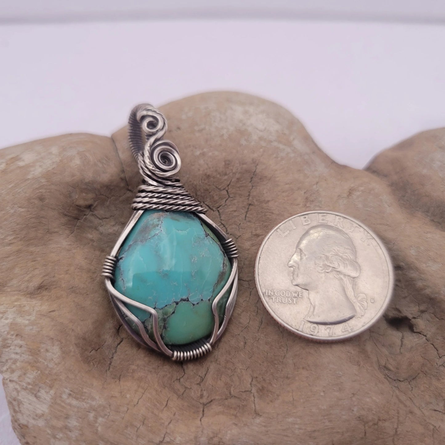 Handcrafted Turquoise and Hubei Turquoise Sterling Silver Pendant Necklace — product image 9