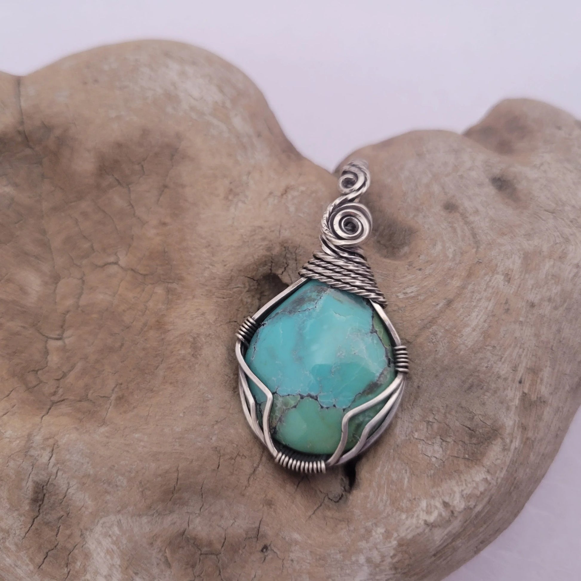 Handcrafted Turquoise and Hubei Turquoise Sterling Silver Pendant Necklace — product image 8