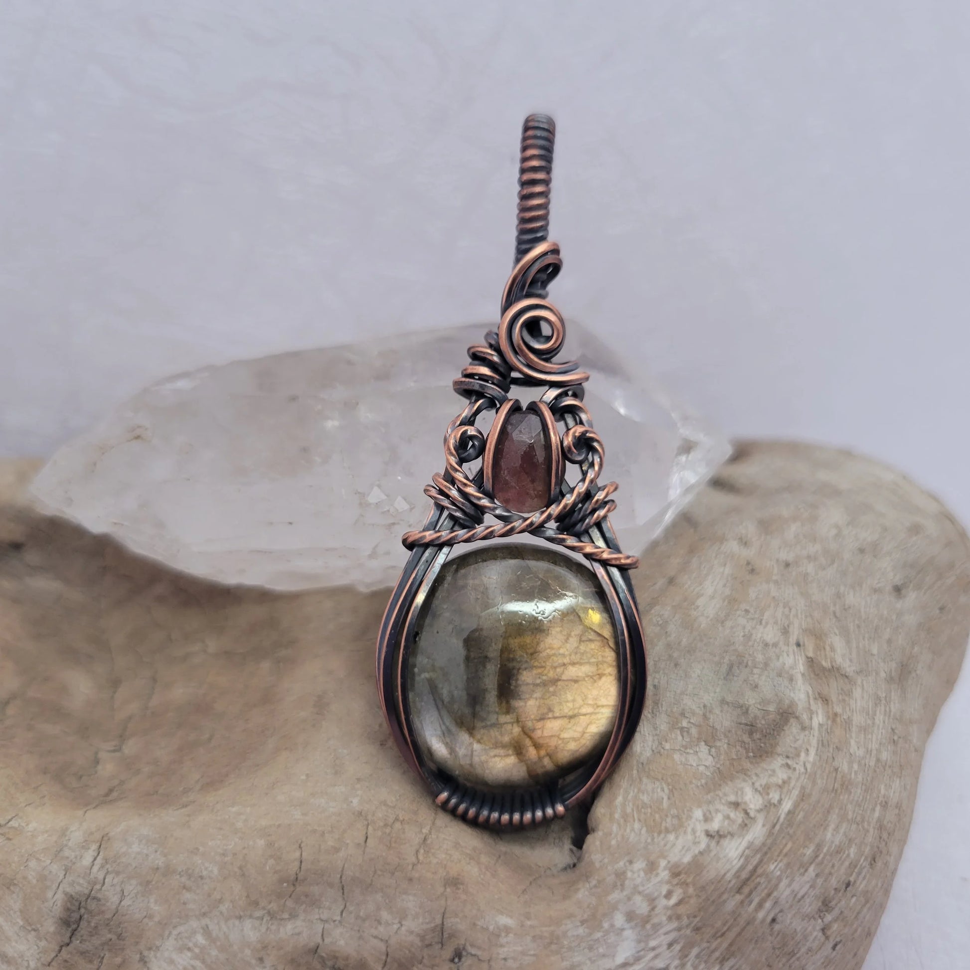 Handcrafted Labradorite and Tourmaline Copper Pendant Necklace — product image 6