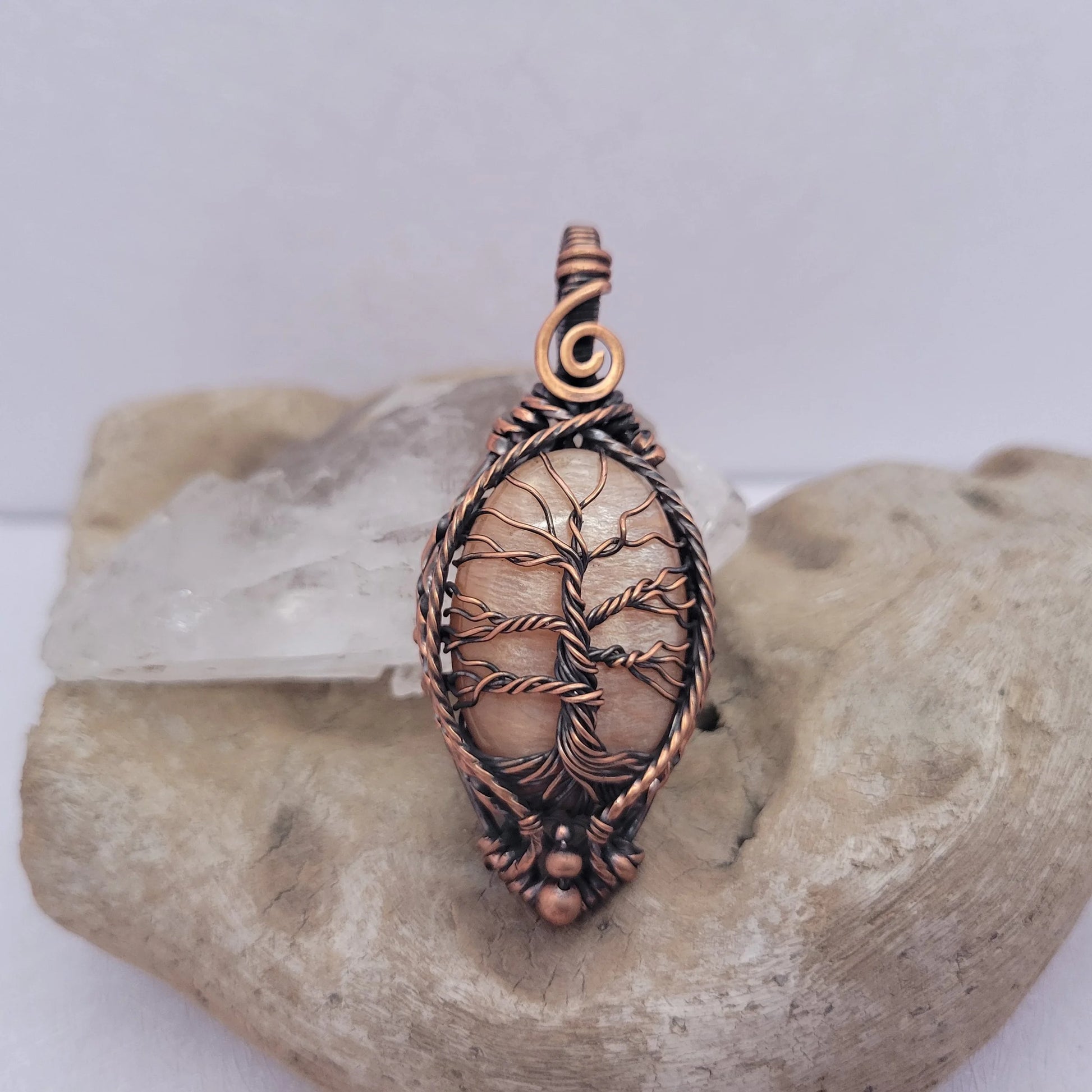 Handcrafted Peach Amazonite Copper Tree of Life Pendant Necklace — product image 6