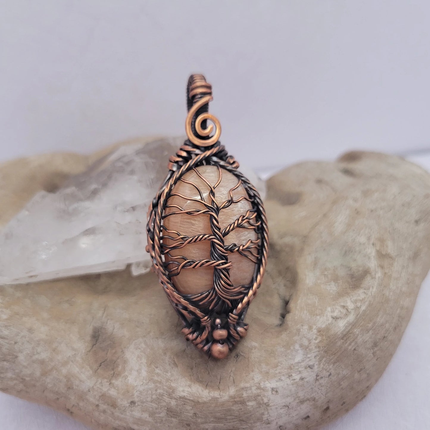 Handcrafted Peach Amazonite Copper Tree of Life Pendant Necklace — product image 7