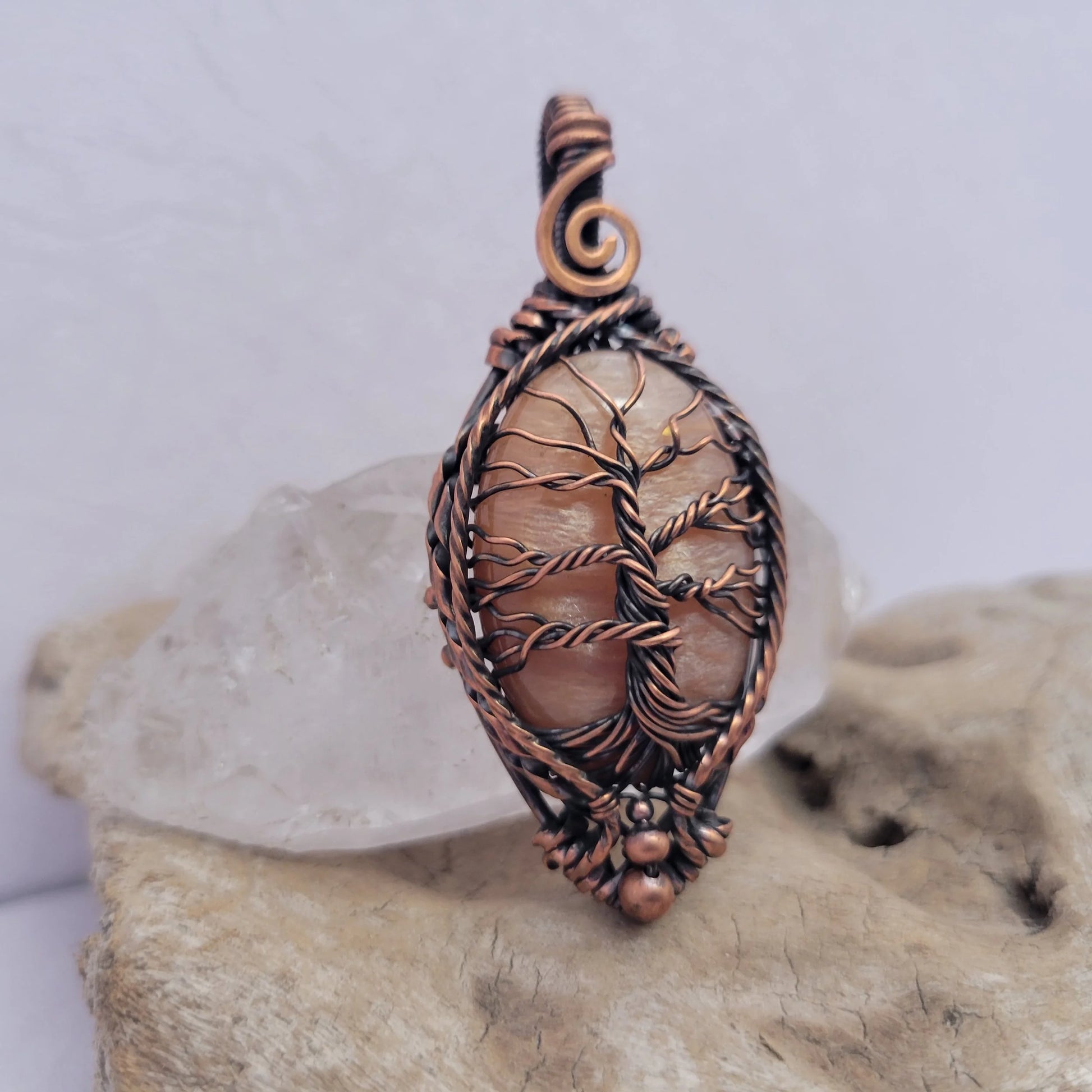Handcrafted Peach Amazonite Copper Tree of Life Pendant Necklace — product image 8