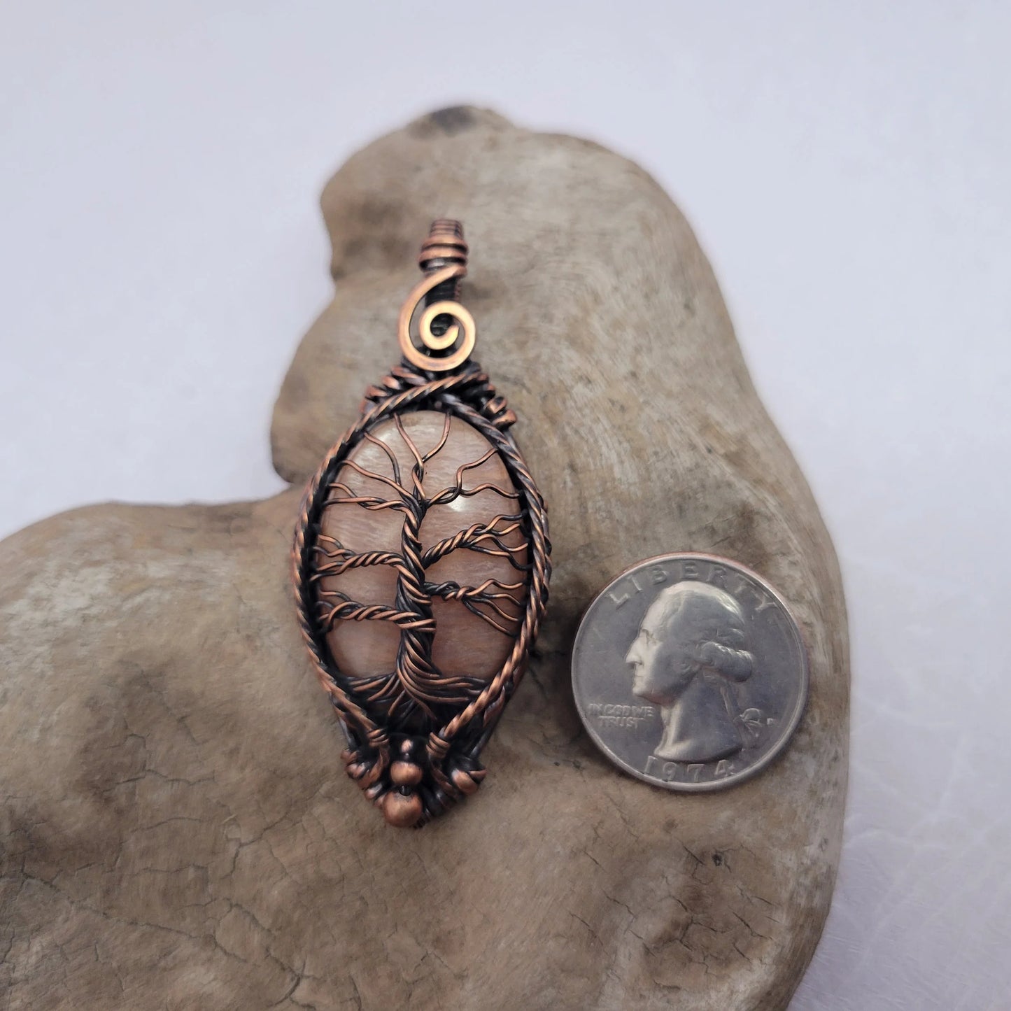 Handcrafted Peach Amazonite Copper Tree of Life Pendant Necklace — product image 9