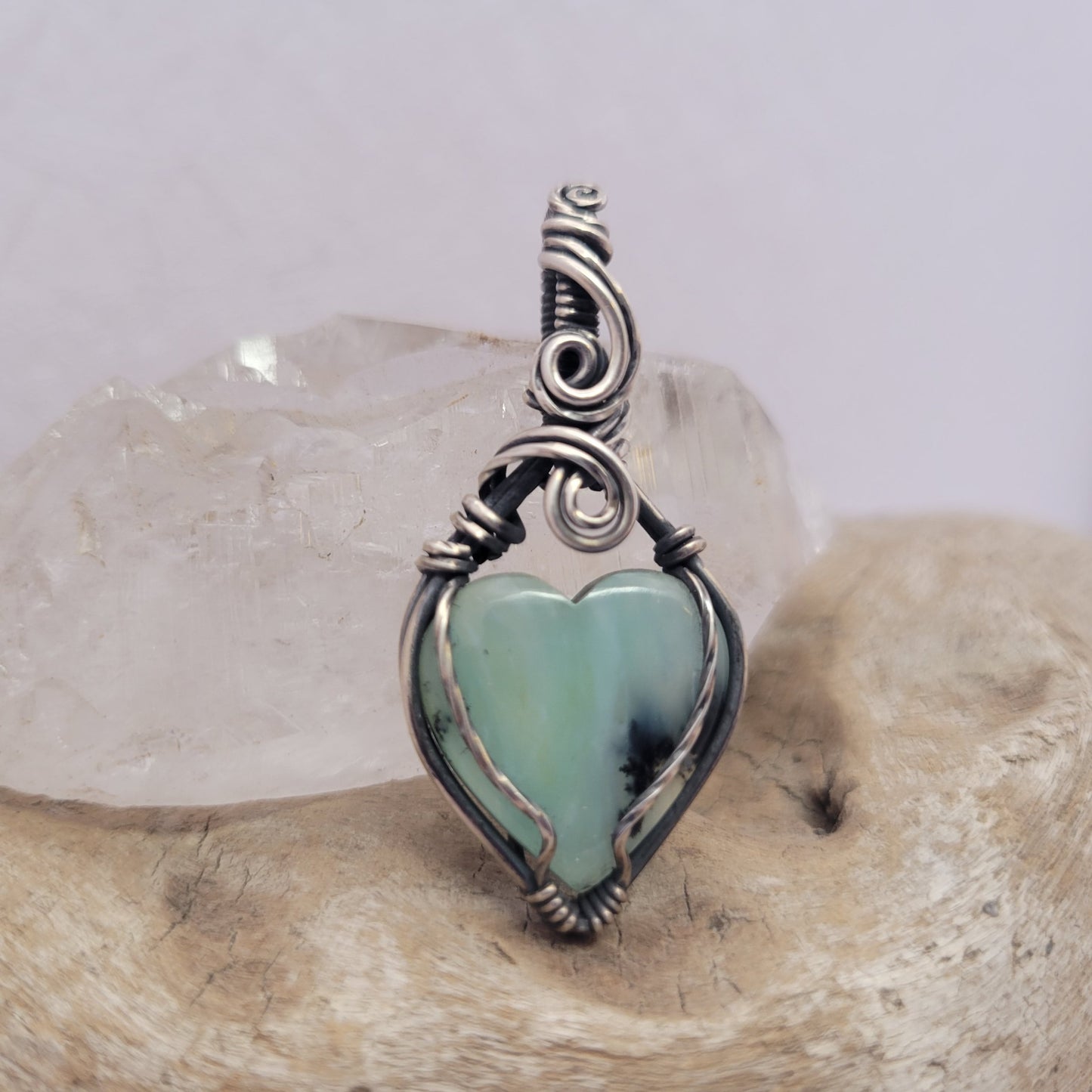 Handcrafted Blue Peruvian Opal and Blue Opal Sterling Silver Heart Pendant Necklace — product image 6
