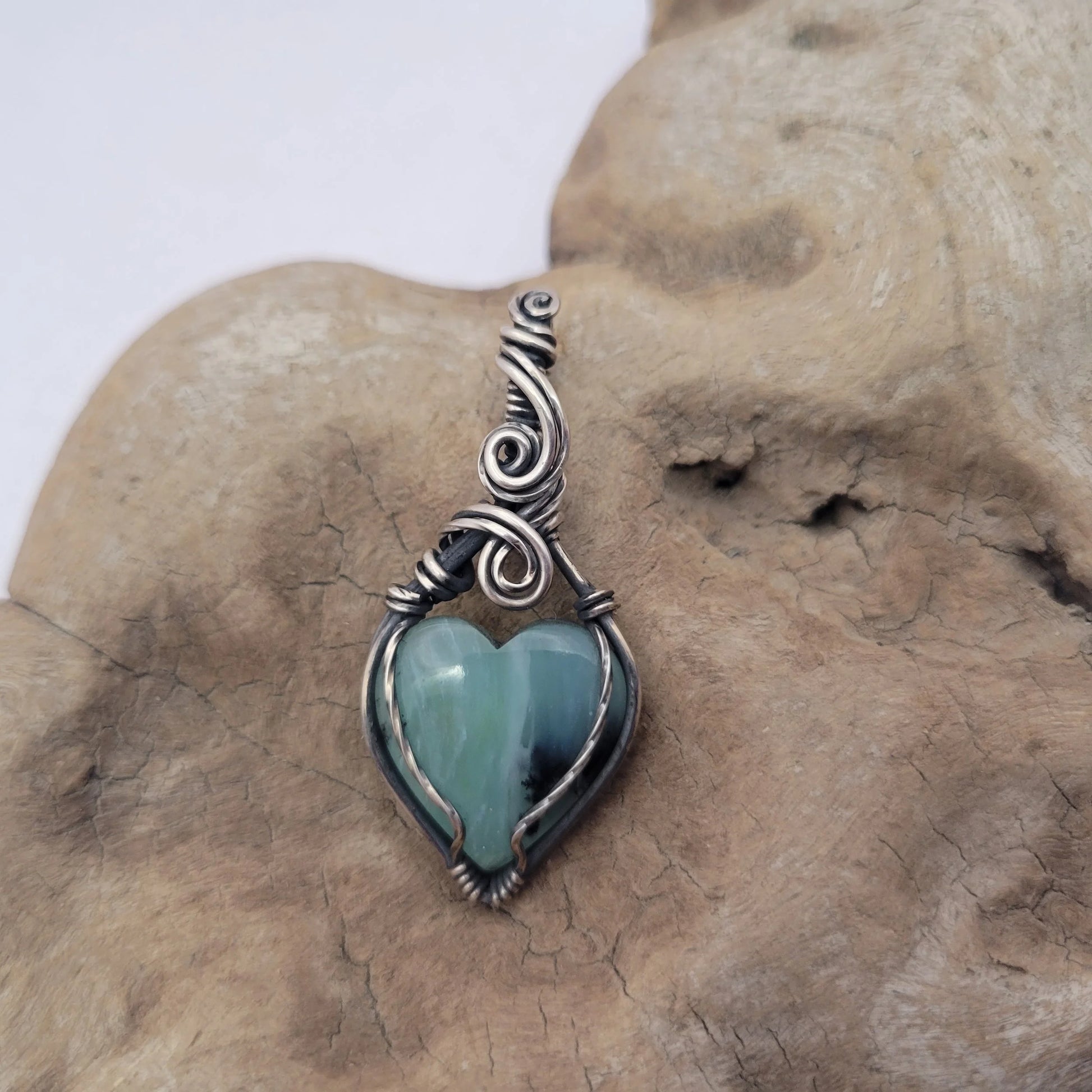 Handcrafted Blue Peruvian Opal and Blue Opal Sterling Silver Heart Pendant Necklace — product image 7