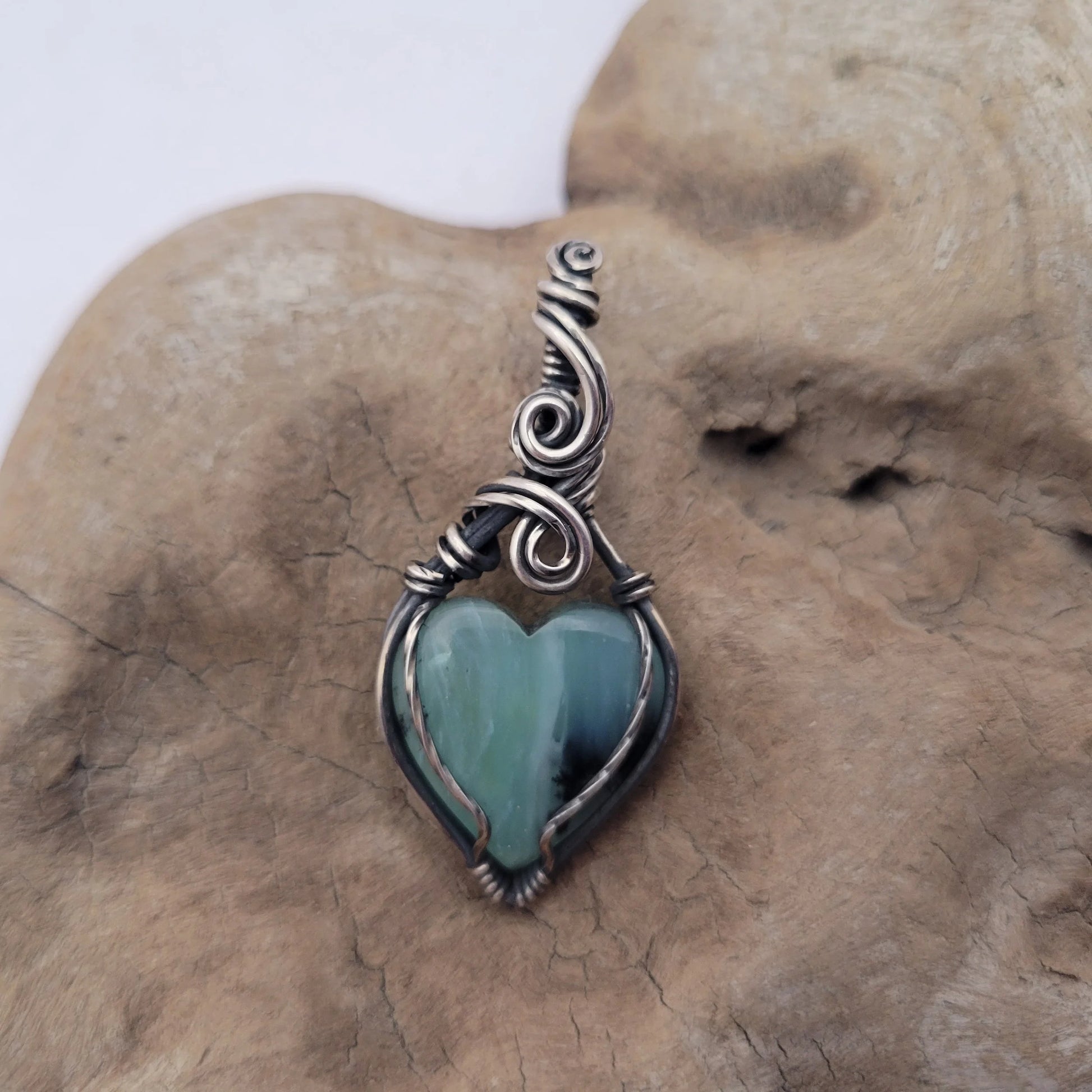 Handcrafted Blue Peruvian Opal and Blue Opal Sterling Silver Heart Pendant Necklace — product image 9