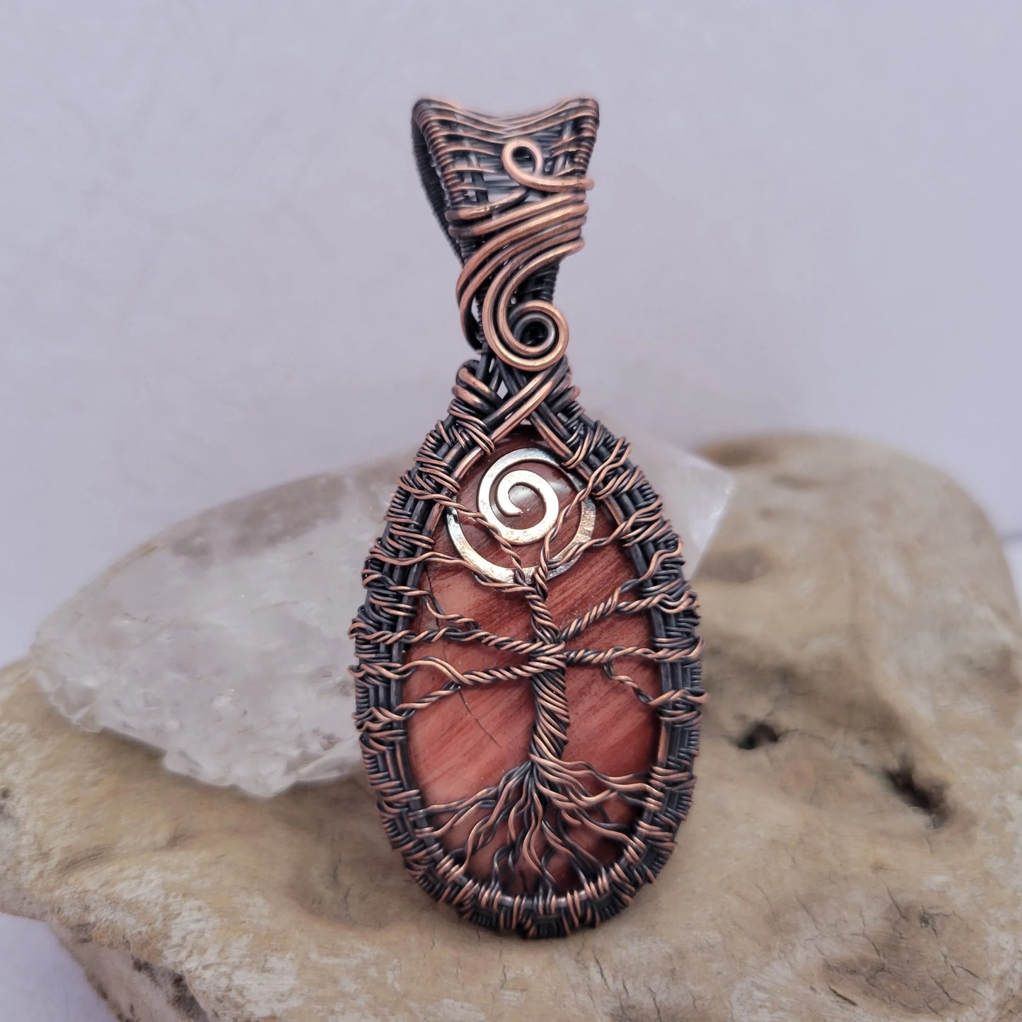 Handcrafted Red Jasper Copper Tree of Life Pendant Necklace — side view