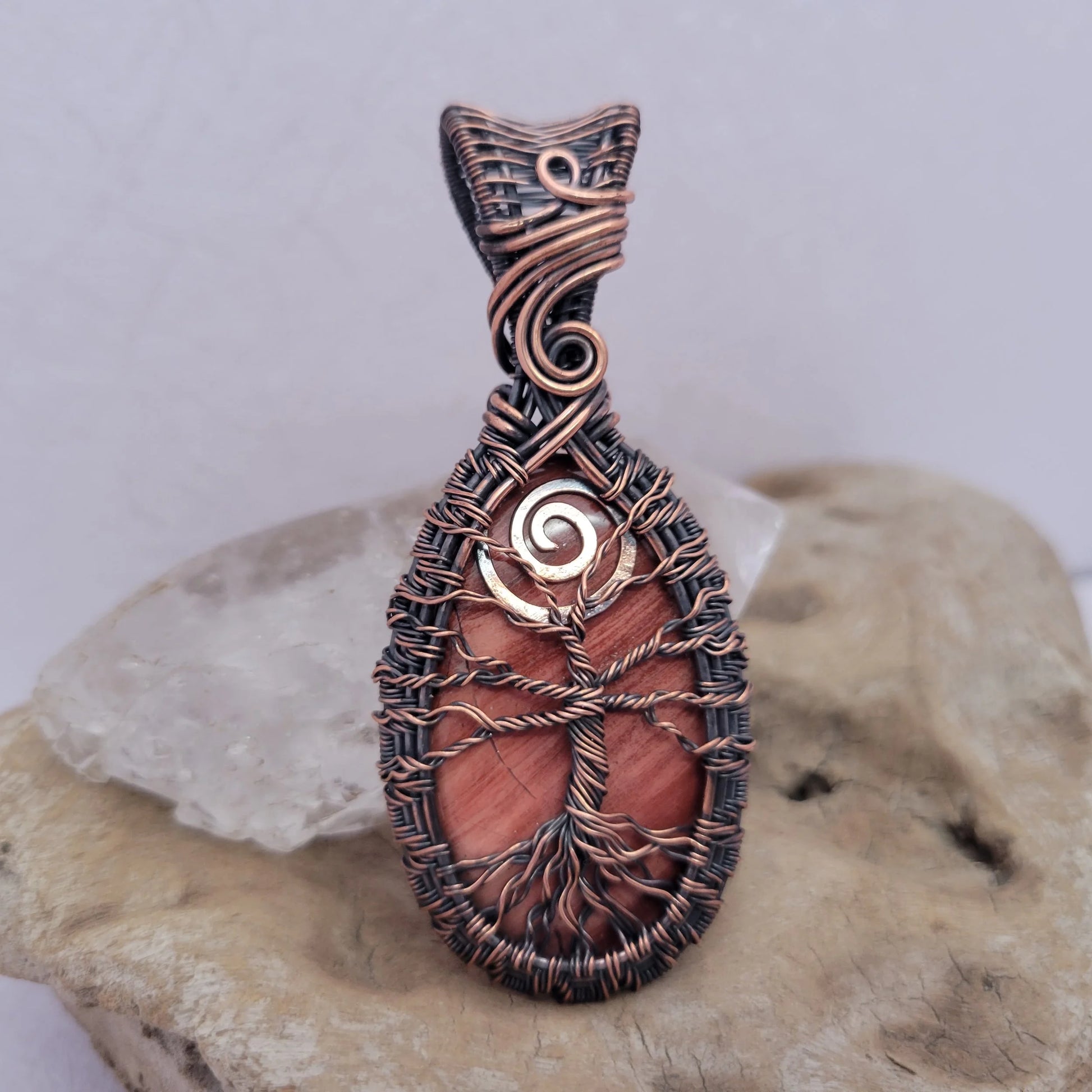 Handcrafted Red Jasper Copper Tree of Life Pendant Necklace — side view