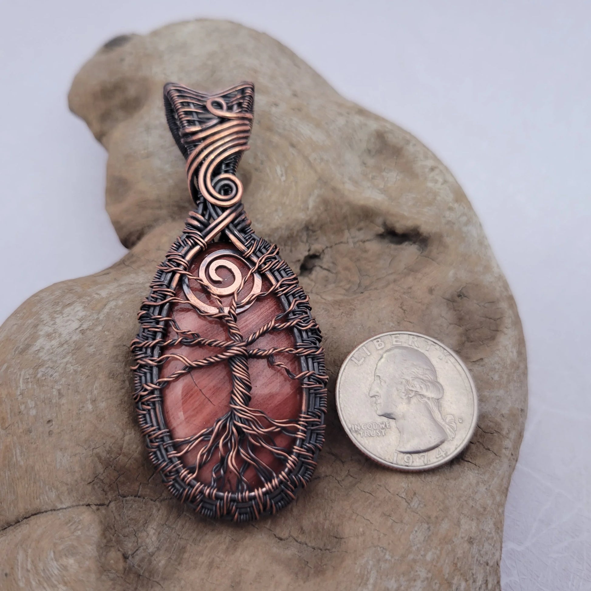 Handcrafted Red Jasper Copper Tree of Life Pendant Necklace — product image 9