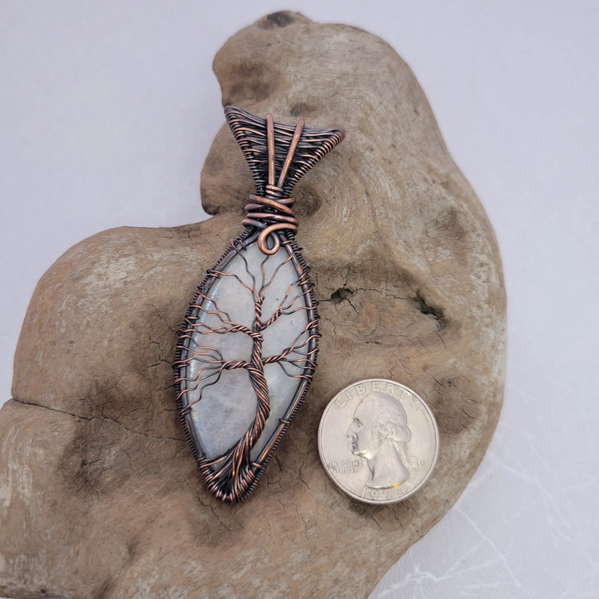 Handcrafted Rainbow Moonstone and Moonstone Copper Tree of Life Pendant Necklace — product image 8