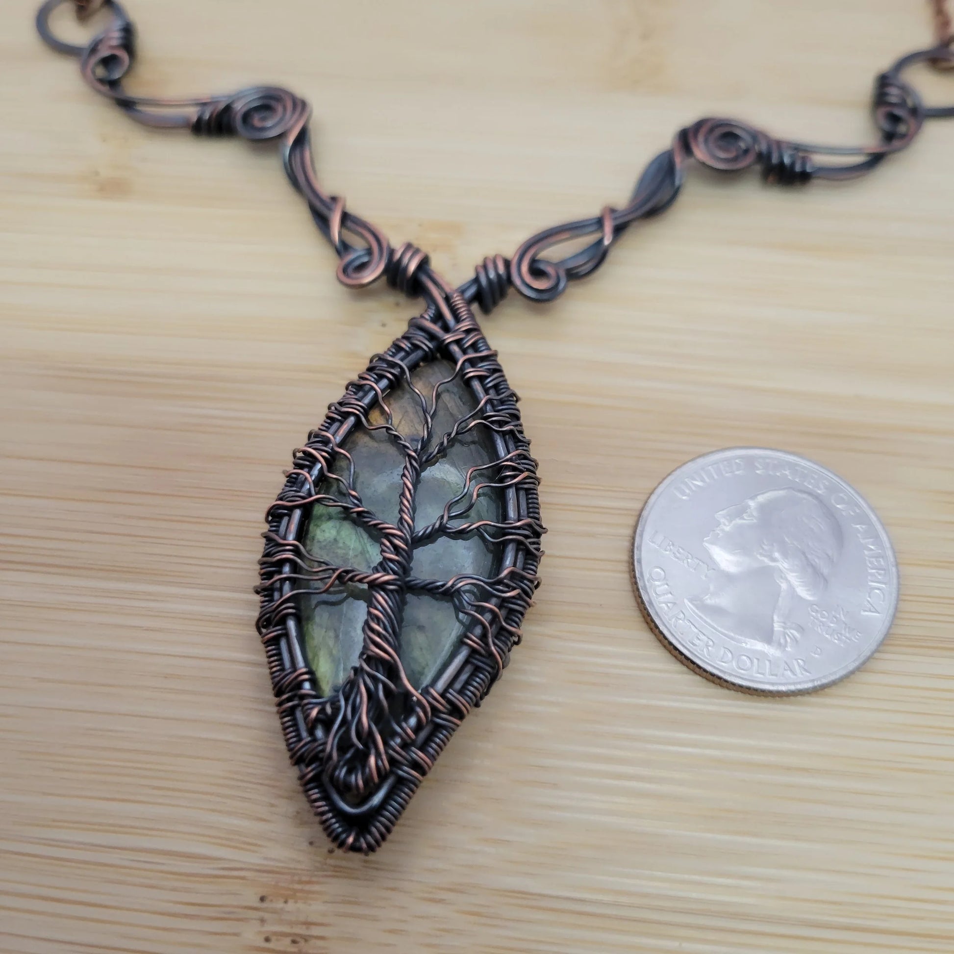 Handcrafted Labradorite Copper Tree of Life Pendant Necklace — product image 8