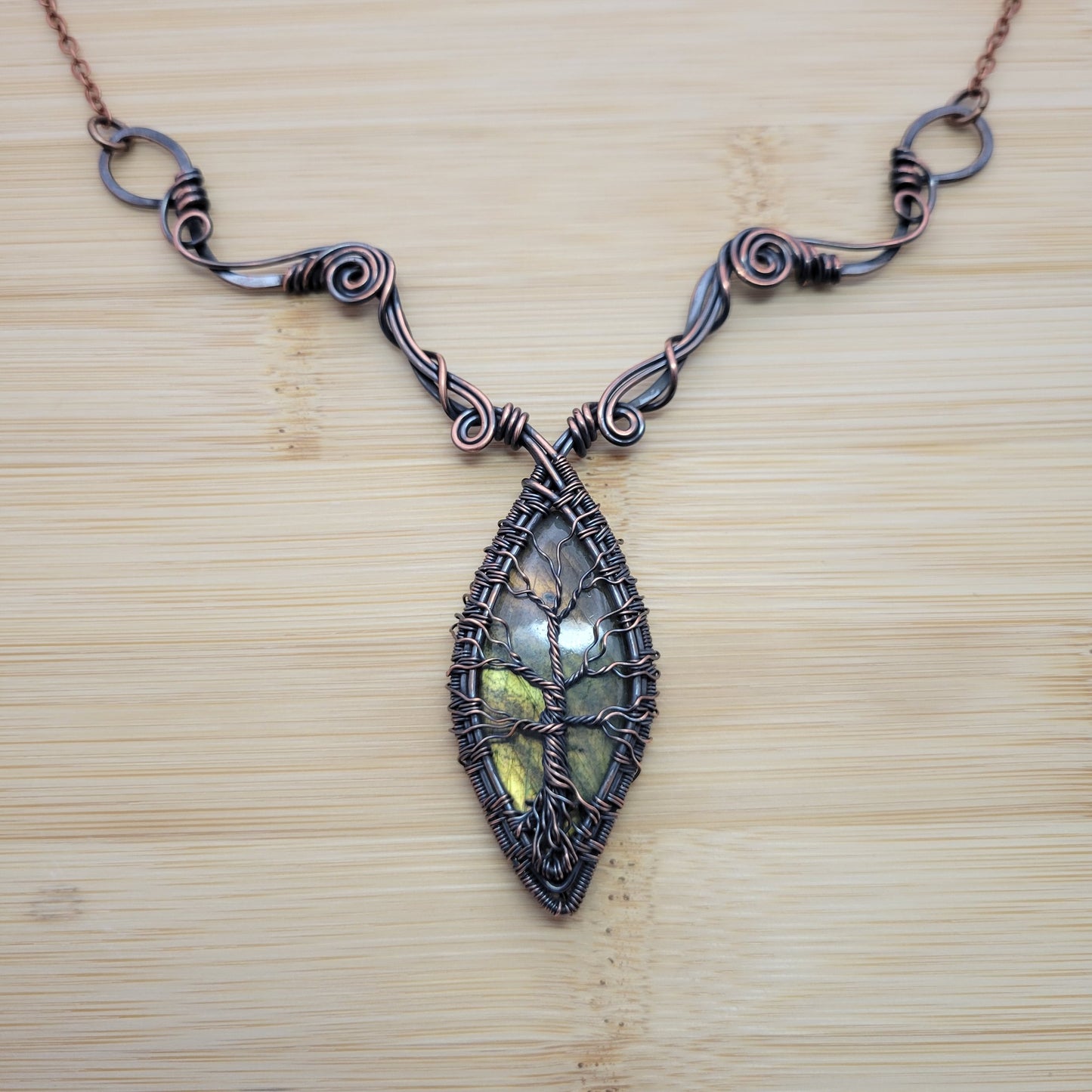 Handcrafted Labradorite Copper Tree of Life Pendant Necklace — product image 6