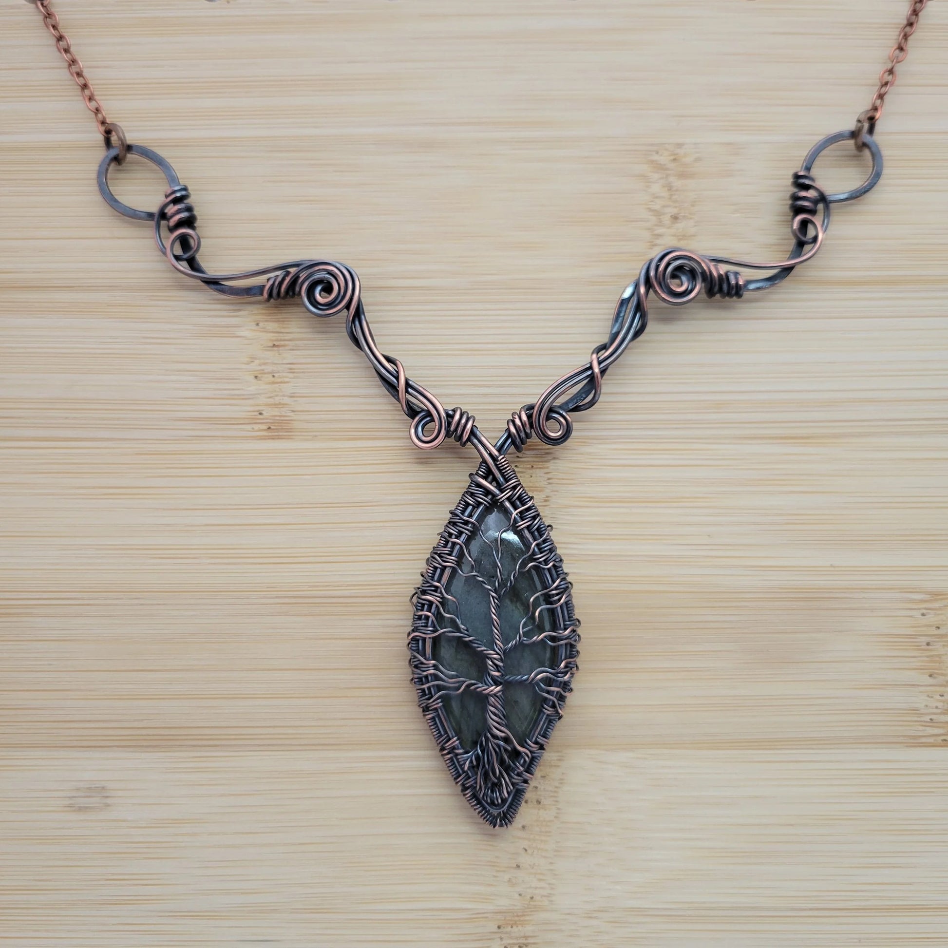 Handcrafted Labradorite Copper Tree of Life Pendant Necklace — product image 7