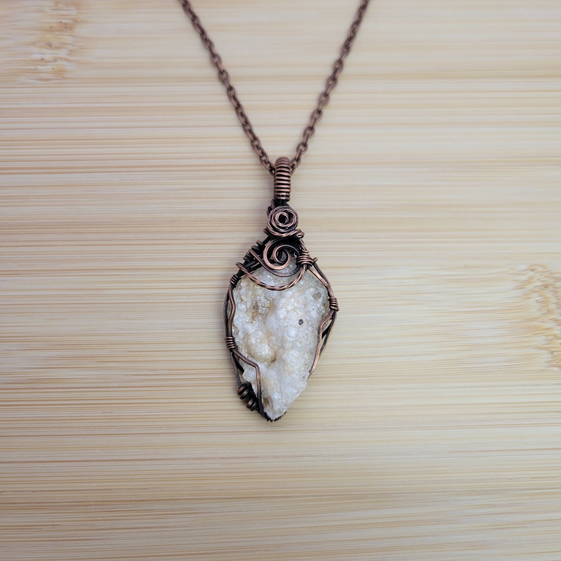 Handcrafted Desert Agate Copper Pendant Necklace — reverse view