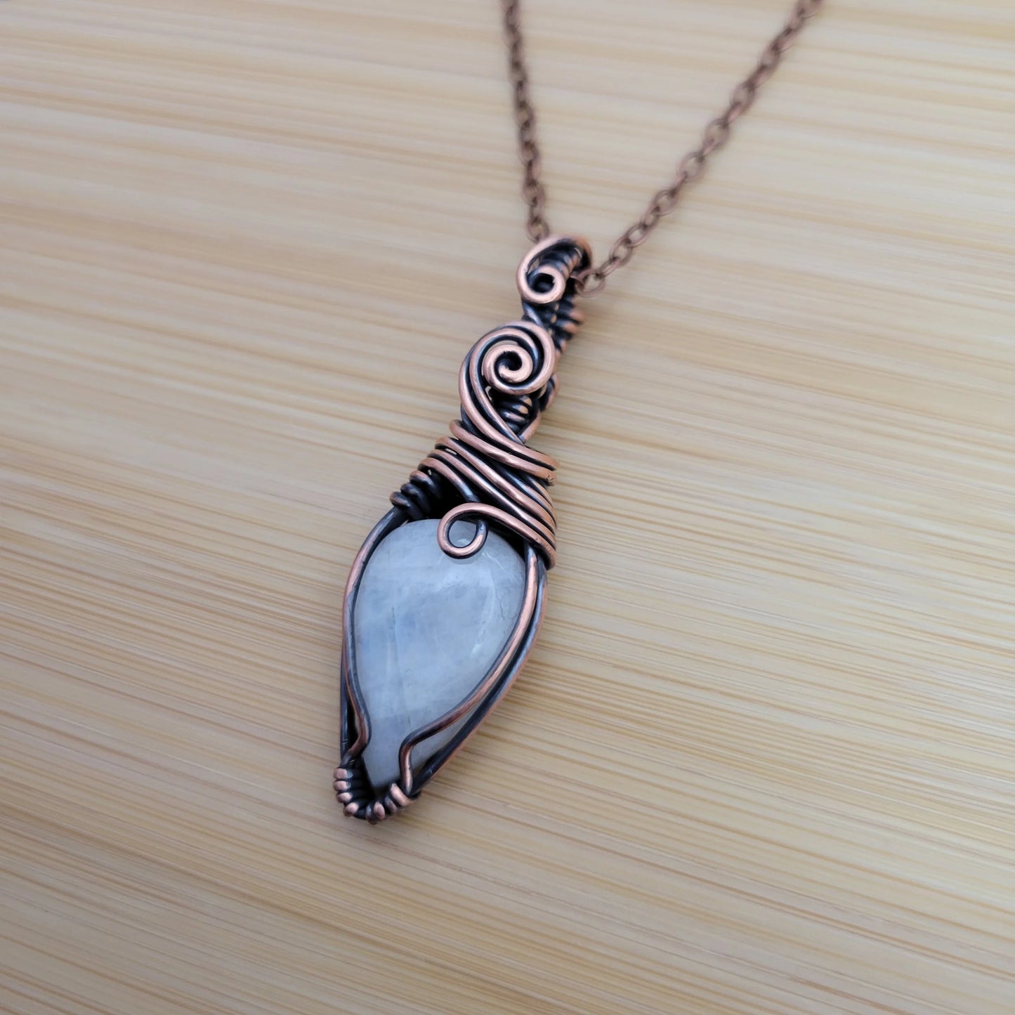 Handcrafted Rainbow Moonstone and Moonstone Copper Pendant Necklace — product image 6