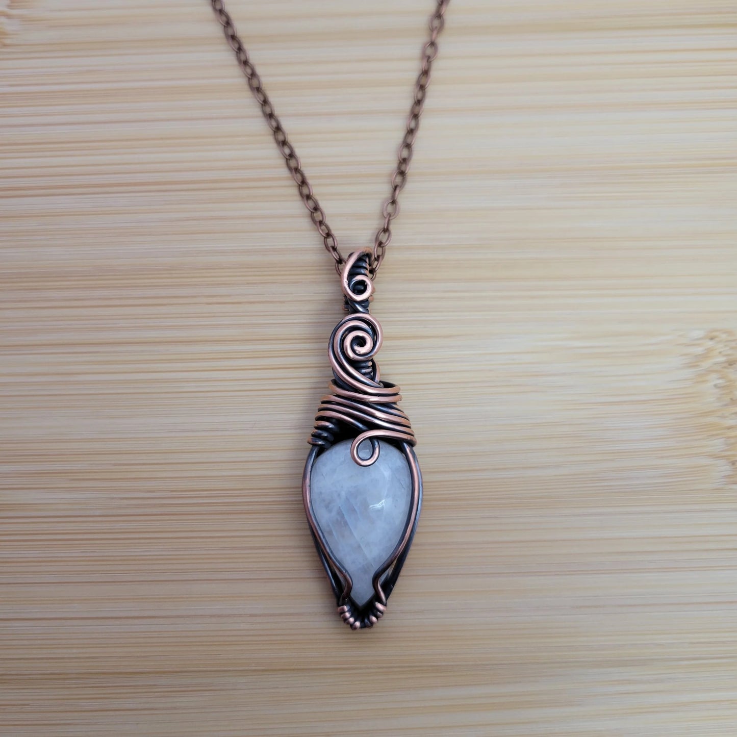 Handcrafted Rainbow Moonstone and Moonstone Copper Pendant Necklace — product image 7