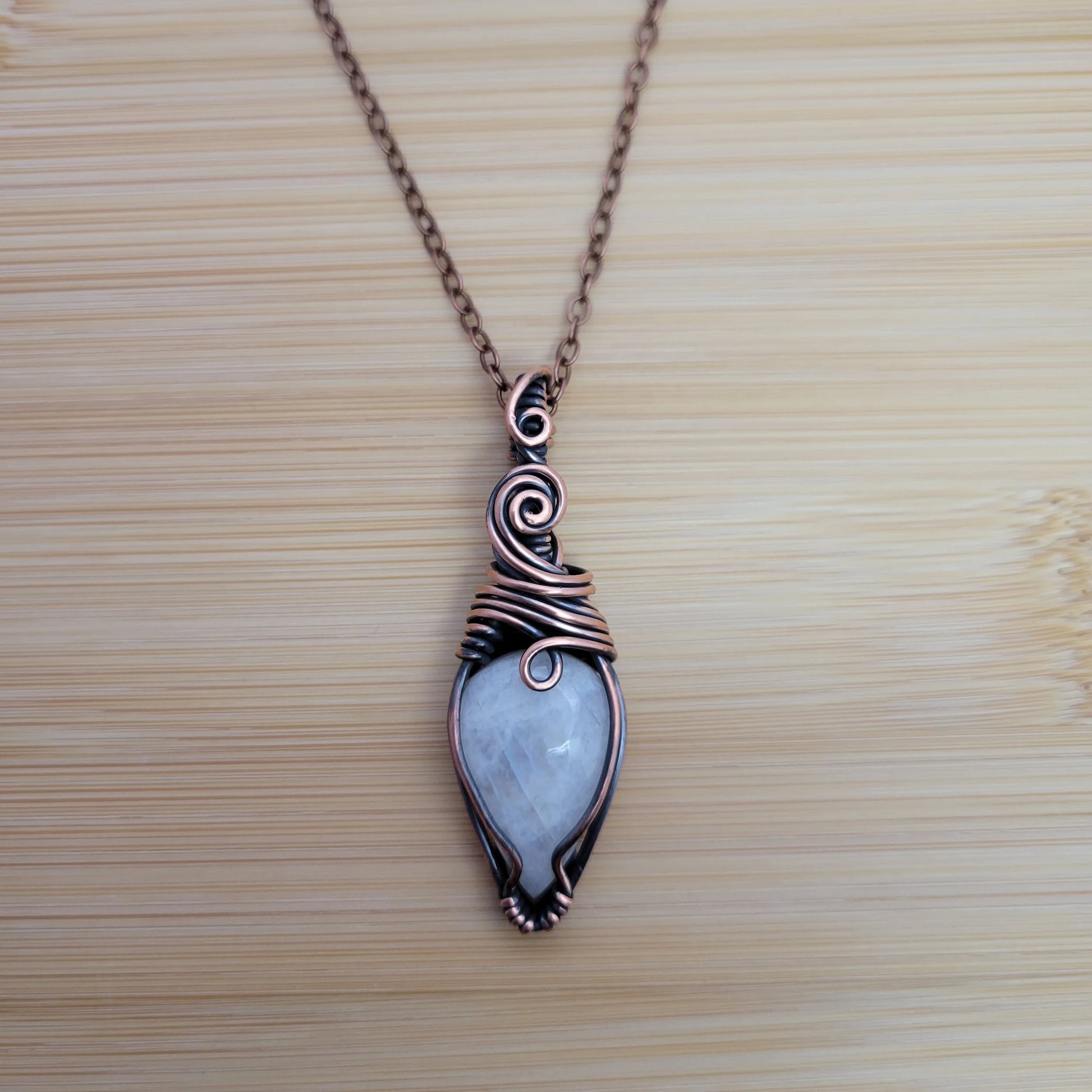 Handcrafted Rainbow Moonstone and Moonstone Copper Pendant Necklace — product image 7