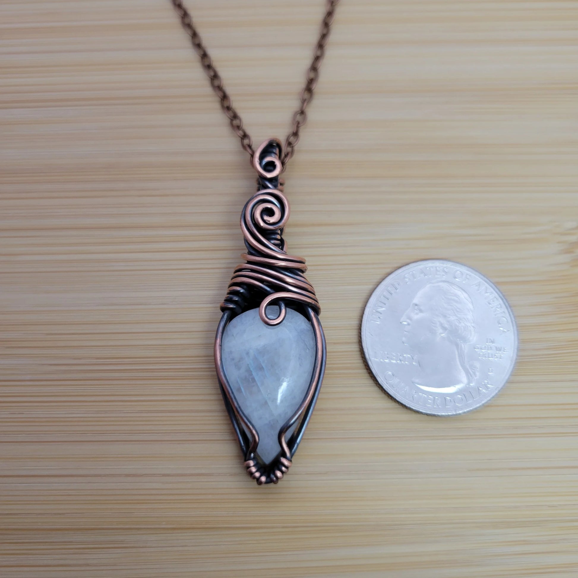 Handcrafted Rainbow Moonstone and Moonstone Copper Pendant Necklace — product image 8