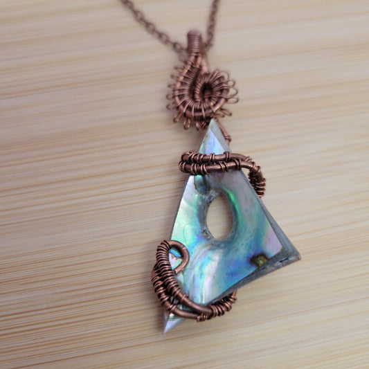 Handcrafted Abalone Shell Copper Pendant Necklace — front view