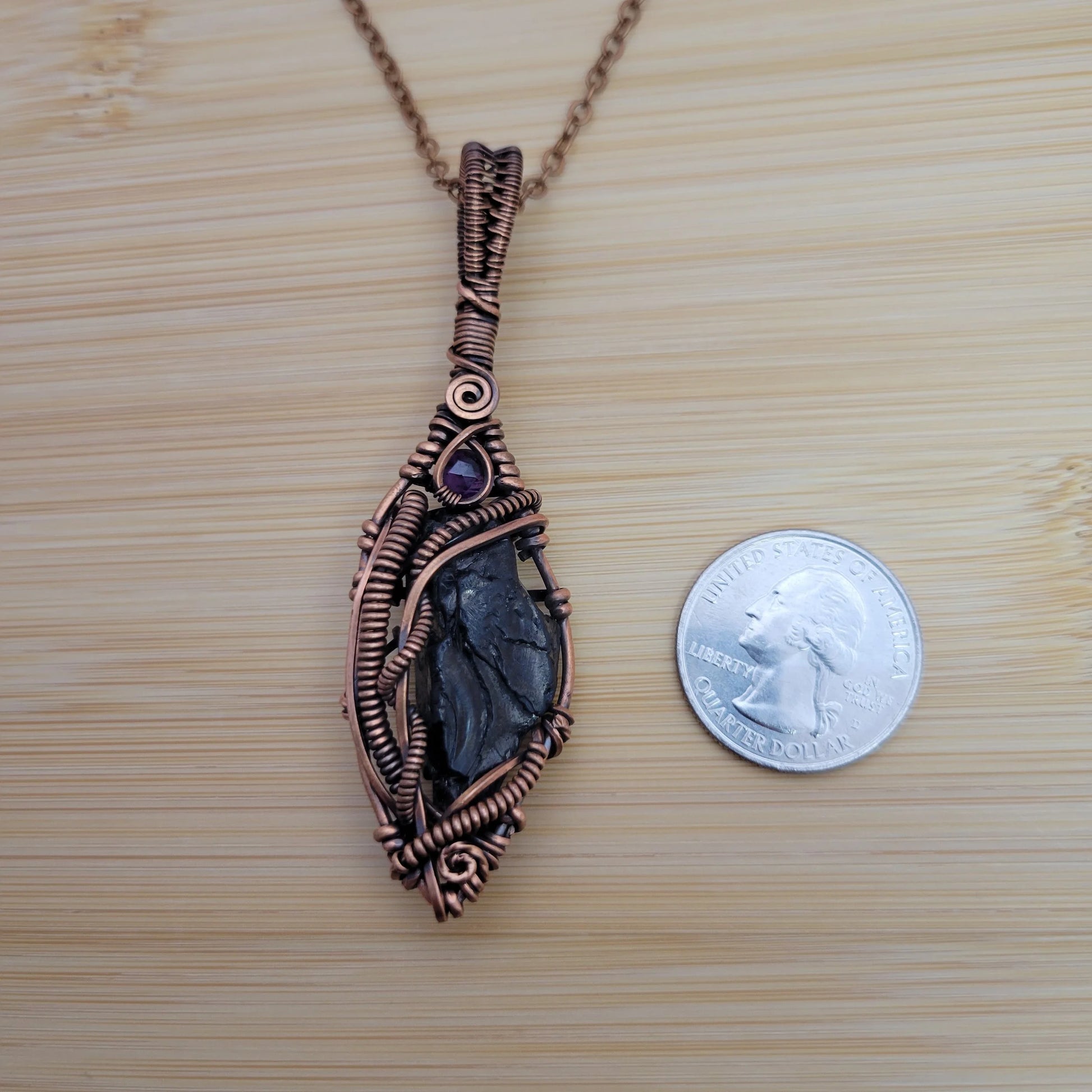 Handcrafted Amethyst and Shungite Copper Pendant Necklace — product image 8
