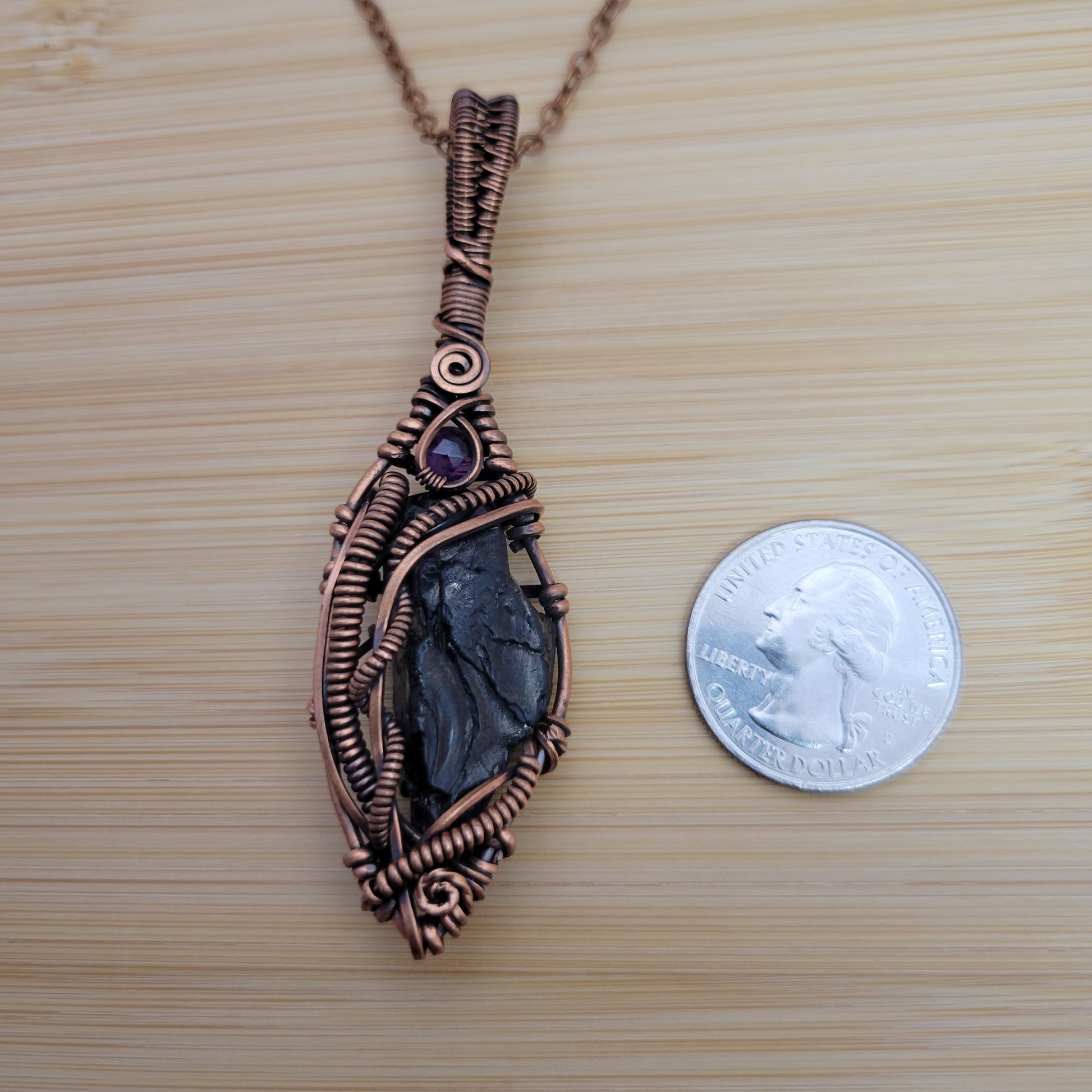 Handcrafted Amethyst and Shungite Copper Pendant Necklace — product image 7