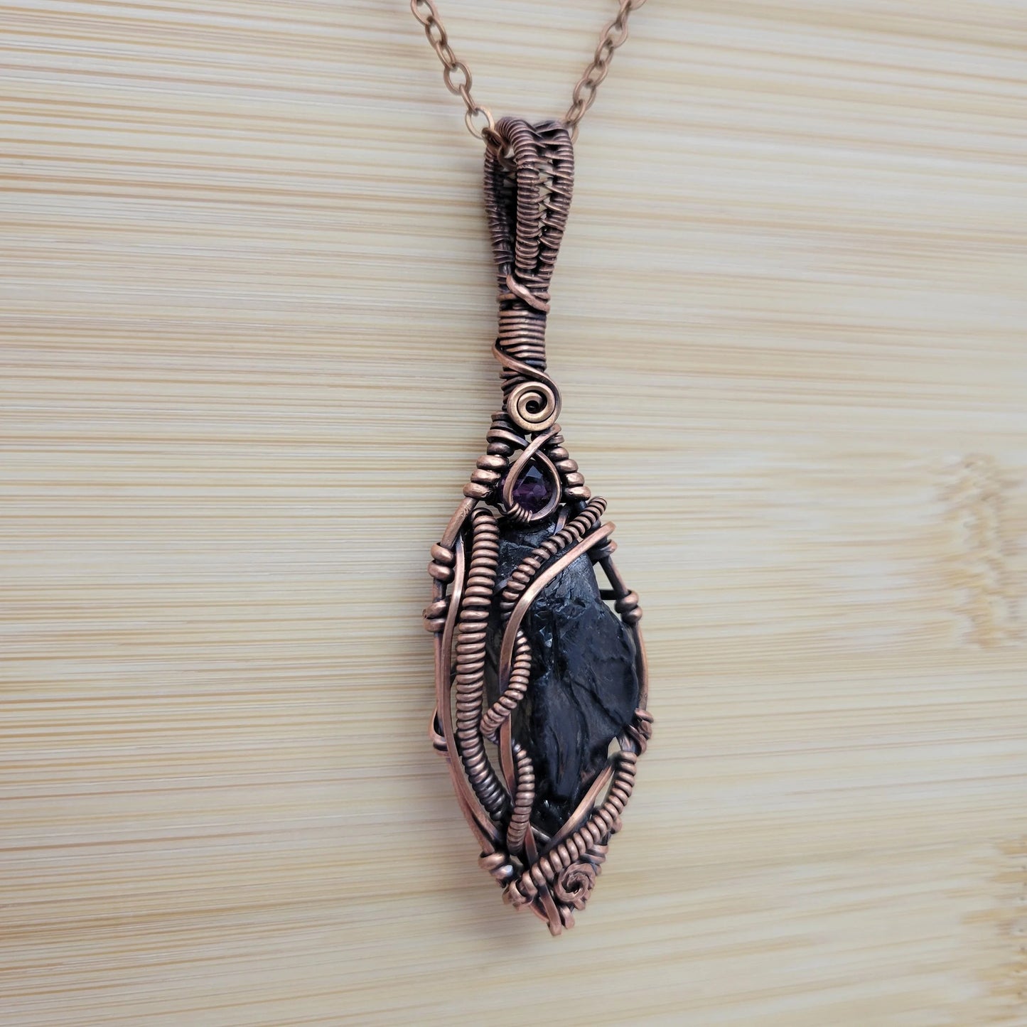 Handcrafted Amethyst and Shungite Copper Pendant Necklace — product image 6