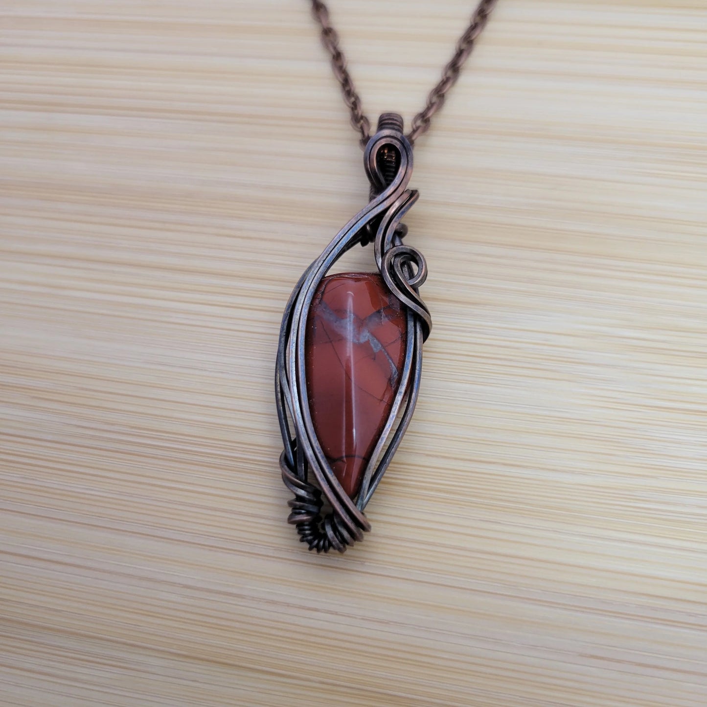 Handcrafted Red Jasper Copper Pendant Necklace — front view